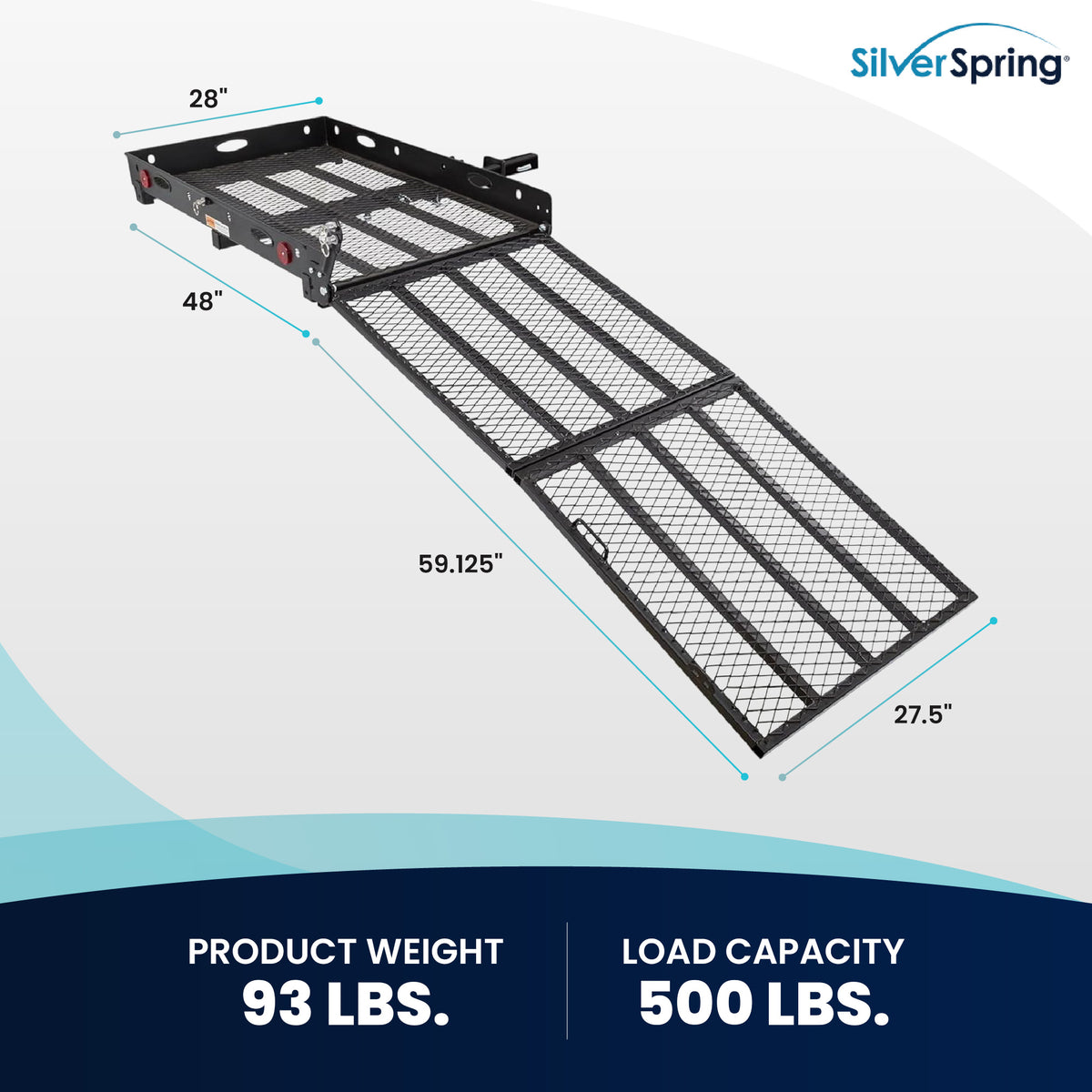 Silver Spring 48" x 28" Folding Steel Wheelchair Carrier with Ramp & Hitch Mount - VMInnovations