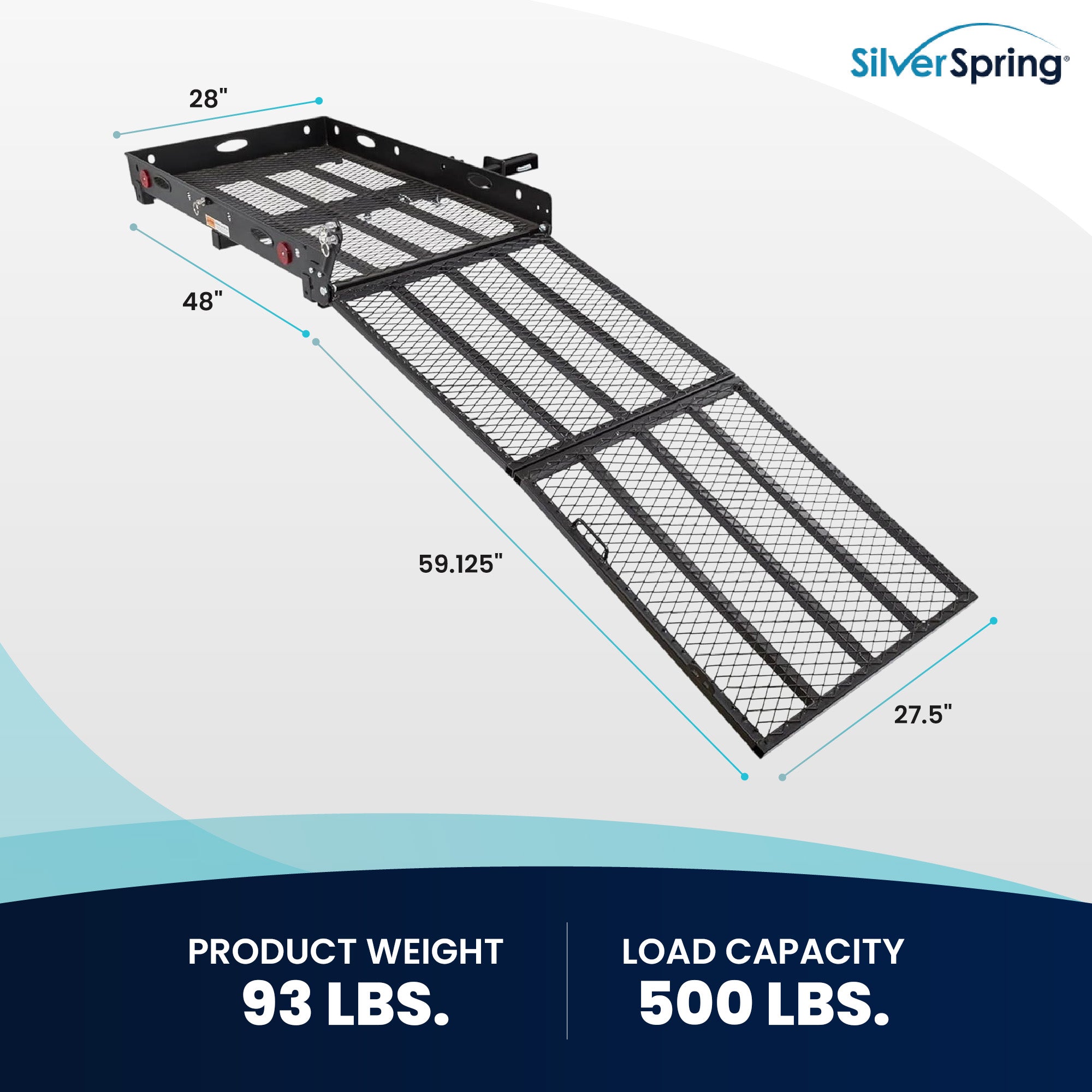 Silver Spring 48" x 28" Folding Steel Wheelchair Carrier with Ramp & Hitch Mount