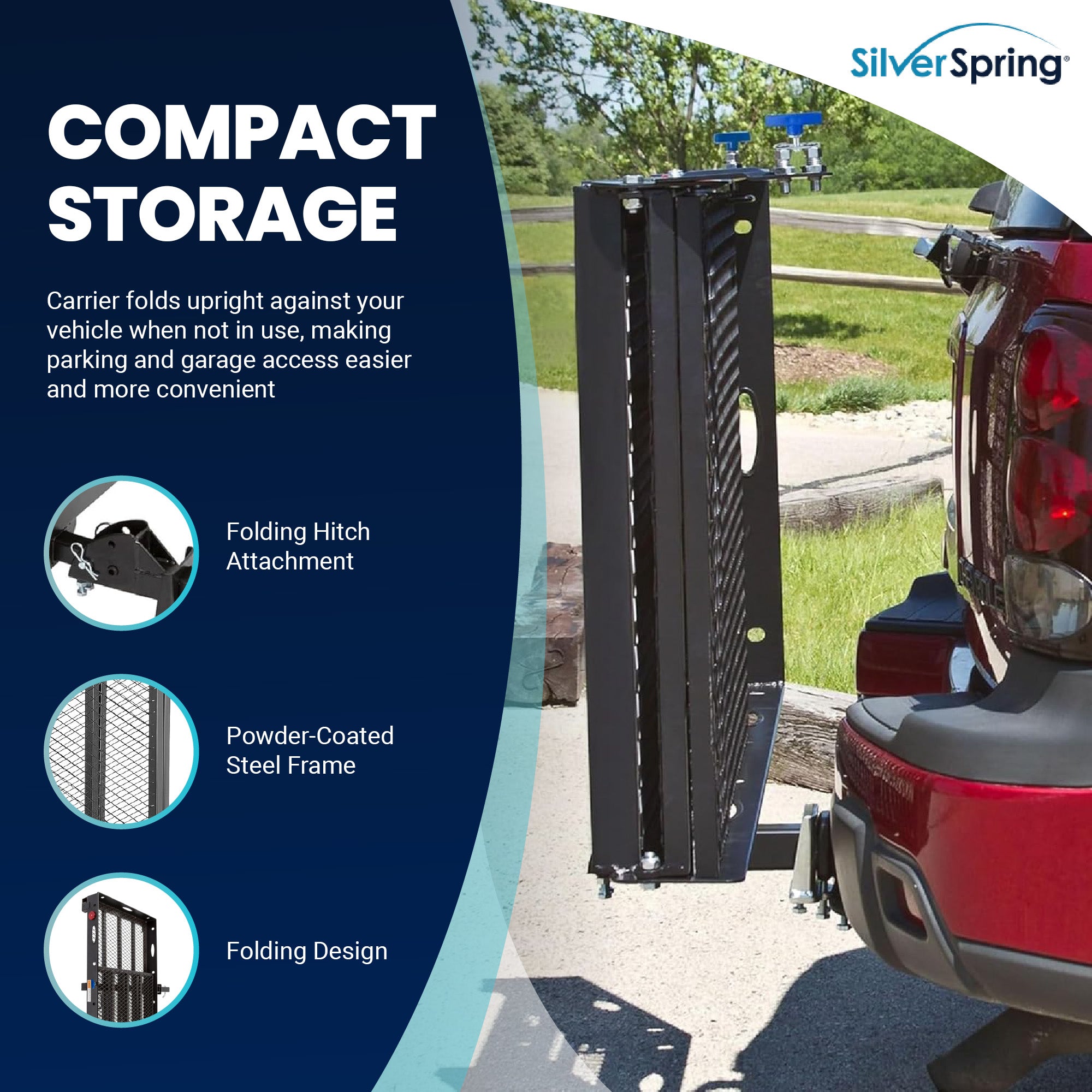 Silver Spring 48" x 28" Folding Steel Wheelchair Carrier with Ramp & Hitch Mount