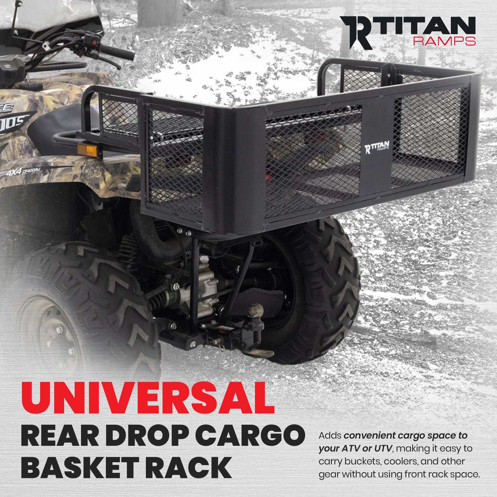 Titan Ramps Universal ATV/UTV Rear Drop Cargo Basket Rack with 150 lb. Capacity