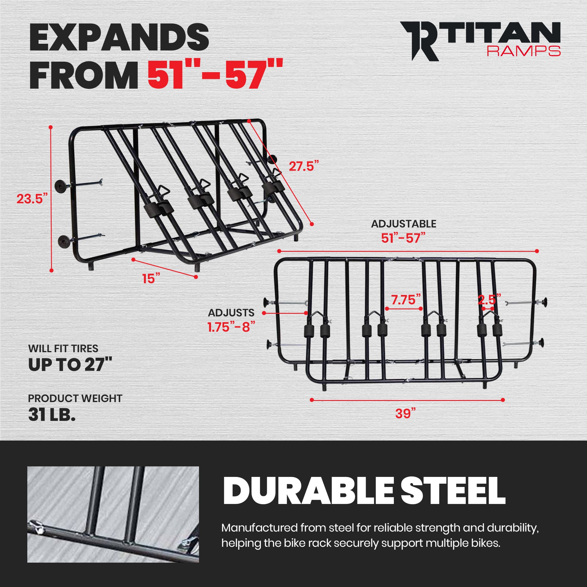Titan Ramps Truck Bed Bike Rack with Quick Assembly, Accommodates up to 4 Bikes