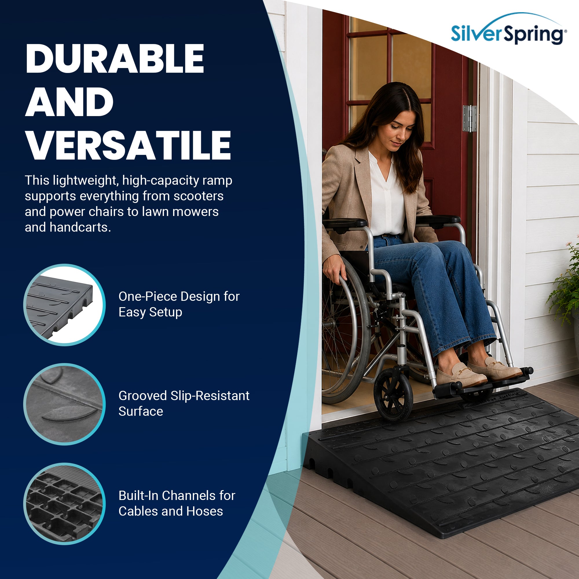 Silver Spring 4" Maximum Riser, Solid Rubber 3 Channel Threshold Ramp (Open Box)