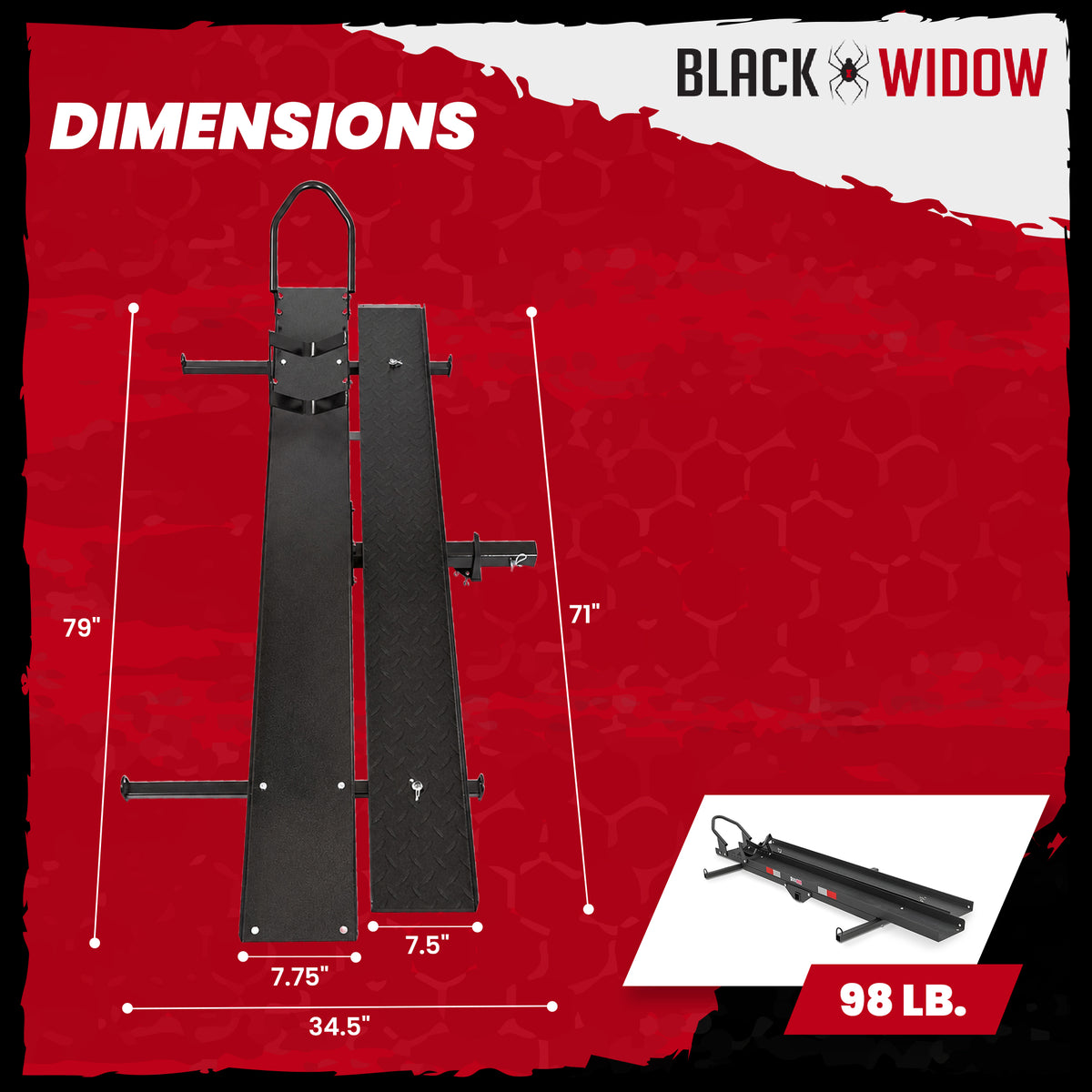 Black Widow Motorcycle Bike Carrier w/Ramp for 2" Hitch, 600lb Capacity (Used)