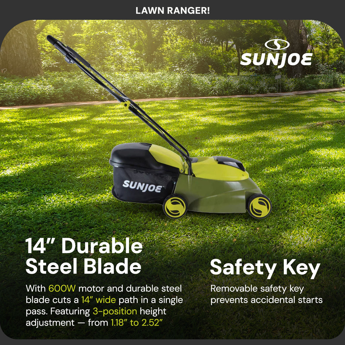Sun Joe Walk-Behind Cordless Push Lawn Mower with Brushless Motor, 24V-MJ14C