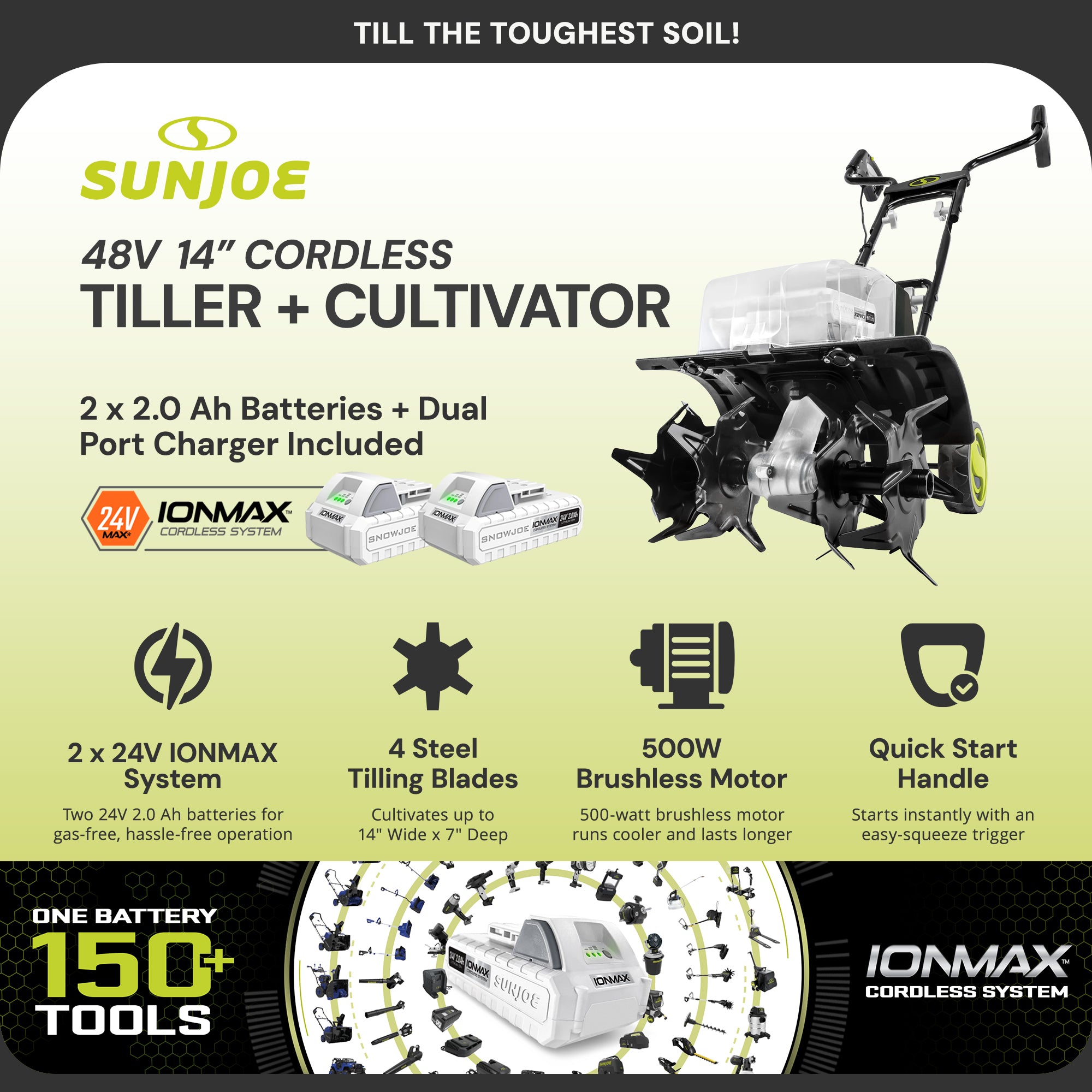Sun Joe 24V Cordless Garden Tiller Cultivator Accessory Kit, Black (Open Box) - VMInnovations