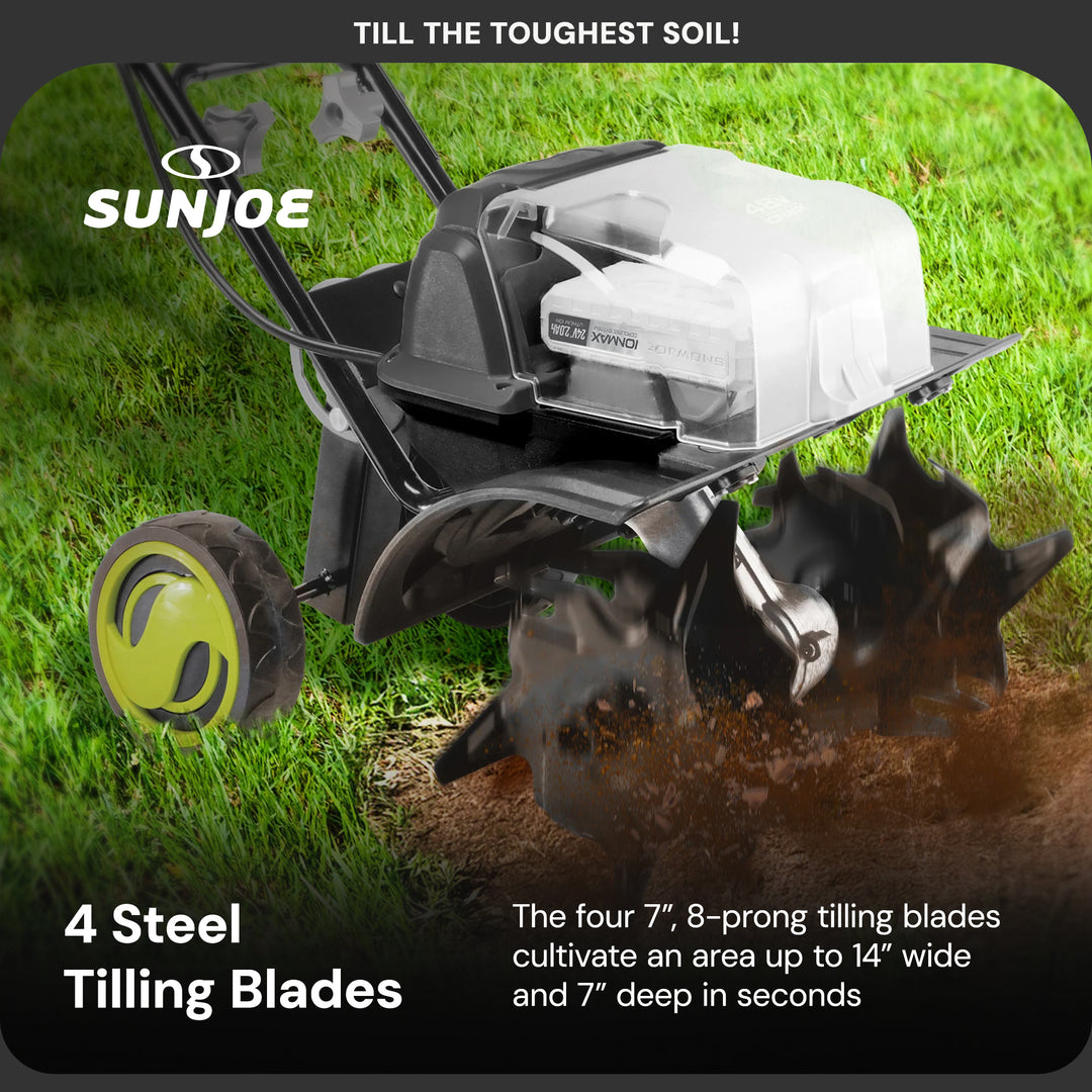 Sun Joe 24V Cordless Garden Tiller Cultivator Accessory Kit, Black, 24V-X2-TLR14