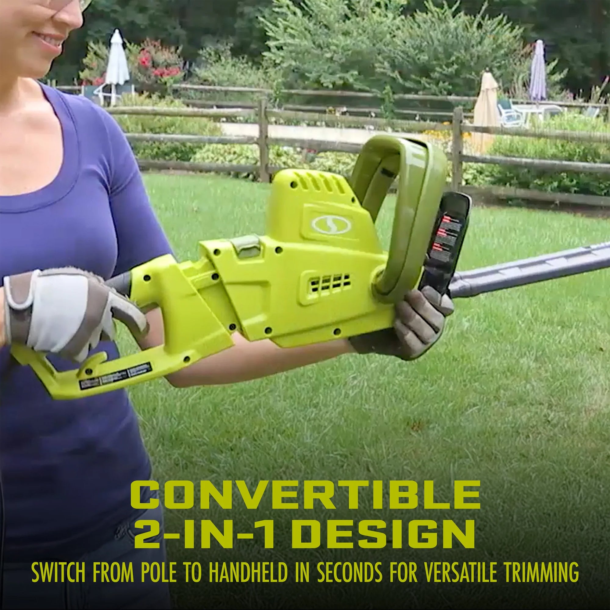 Sun Joe 19” Electric Pole Hedge Trimmer, Portable Dual Blade Tool SJH904E, Green