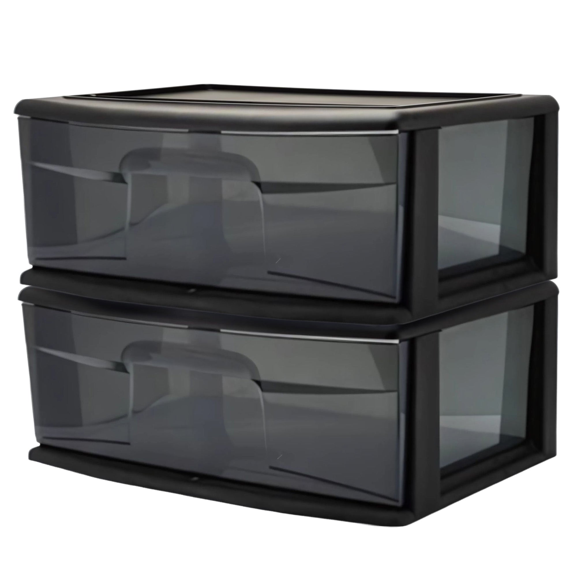 Homz Plastic 1 Drawer Wide Storage Cart, Black Frame w/Smoke Drawer, 2 Pk (Used) - VMInnovations