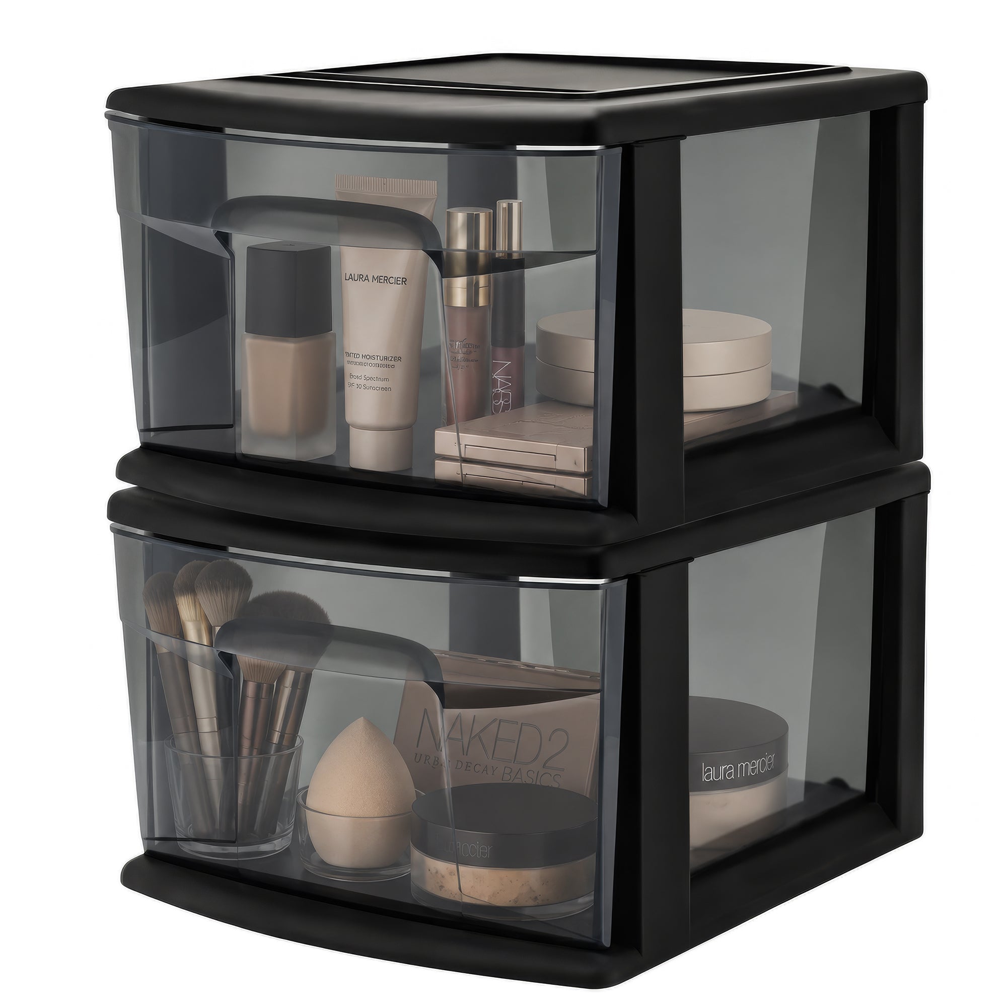 Homz Plastic 1 Drawer Medium Storage Cart, Black Frame, 2 Pack (Open Box)