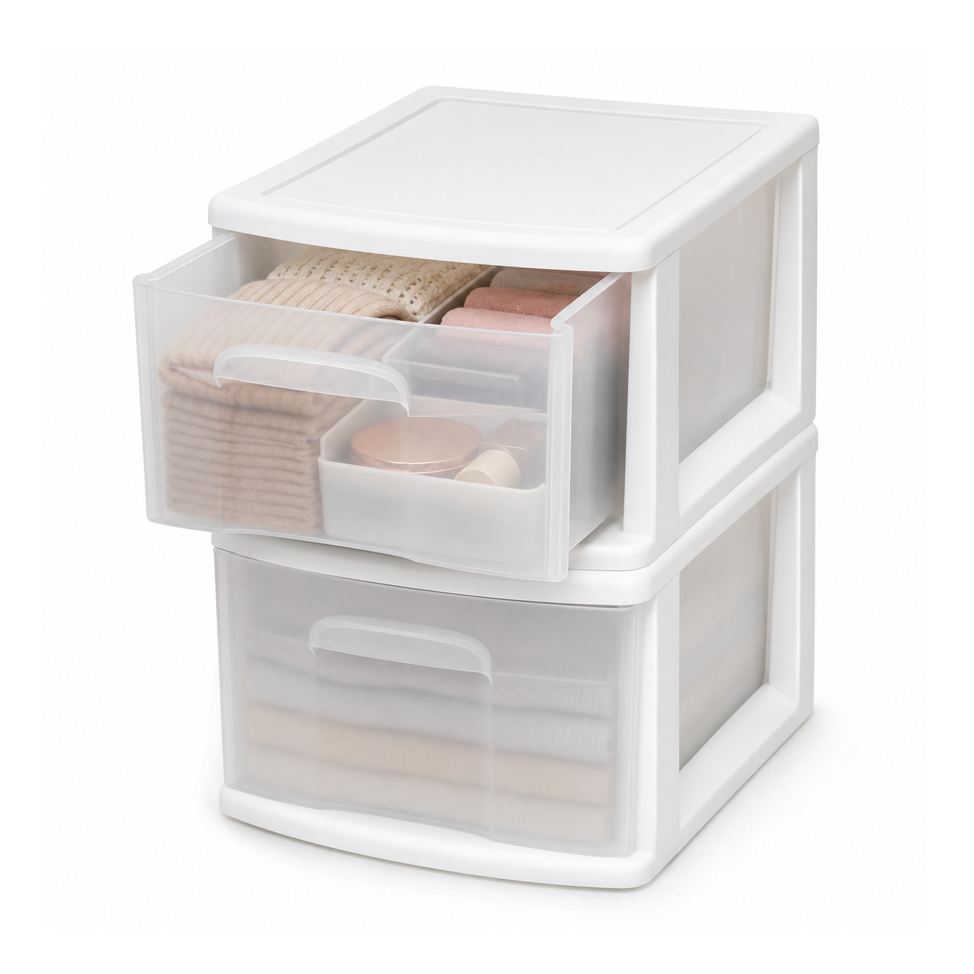 Homz Plastic 1 Drawer Medium Storage Cart, White Frame with Clear Drawer, 2 Pack - VMInnovations