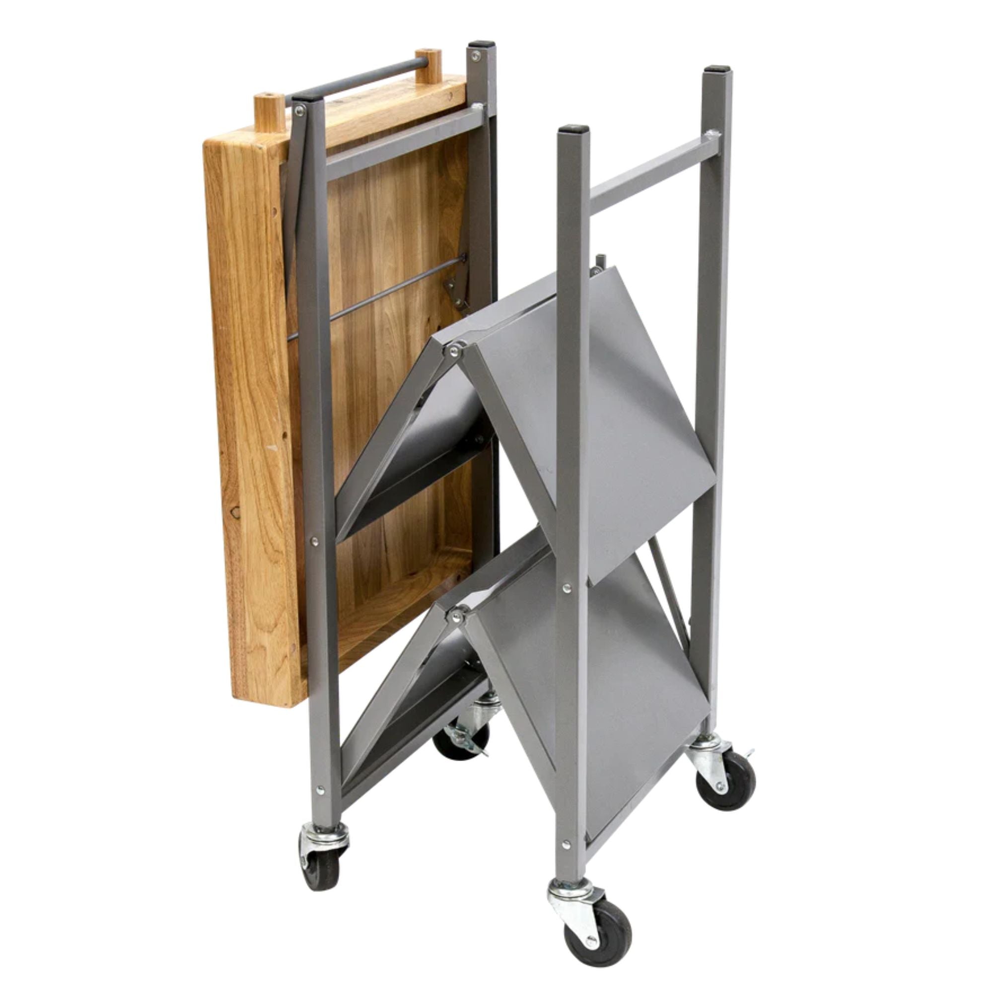 Origami Foldable Kitchen Island Cart, Wheeled Rolling Storage Cart with Shelves - VMInnovations