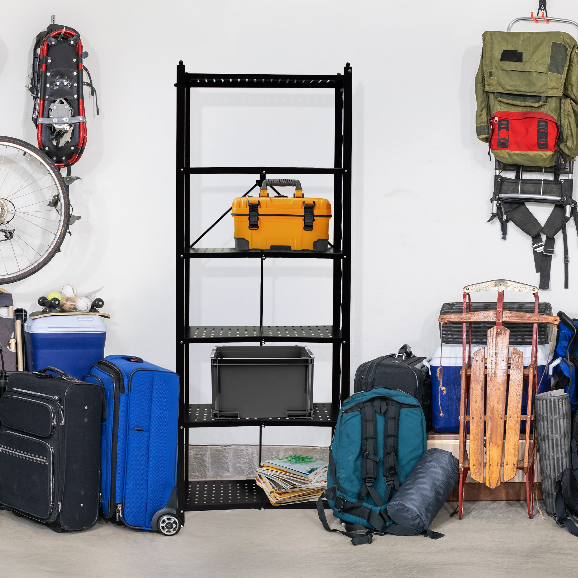 Origami RB Foldable 6 Tier Rack, Wheels, Tall/Slim, Black, Certified Refurbished - VMInnovations