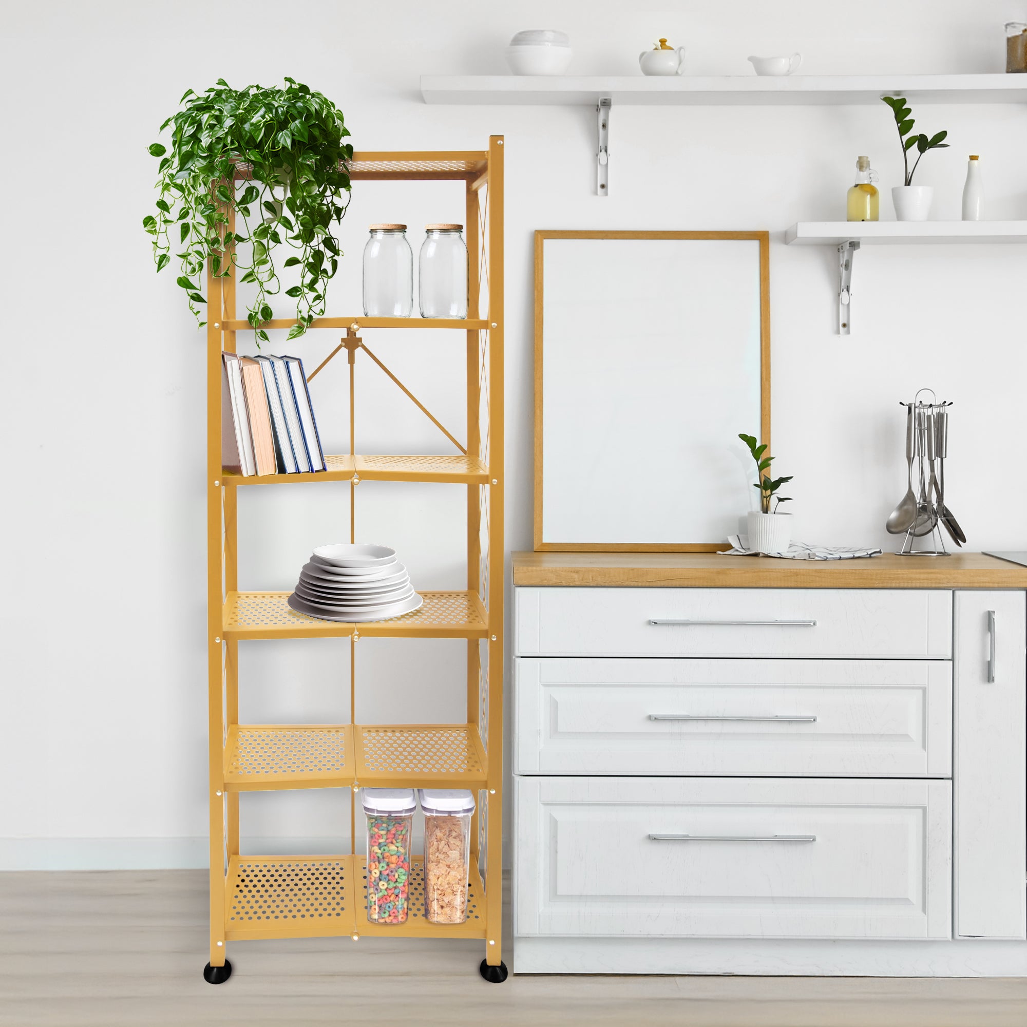 Origami RB Foldable 6 Tier Rack, Wheels, Tall/Slim, Gold, Certified Refurbished - VMInnovations