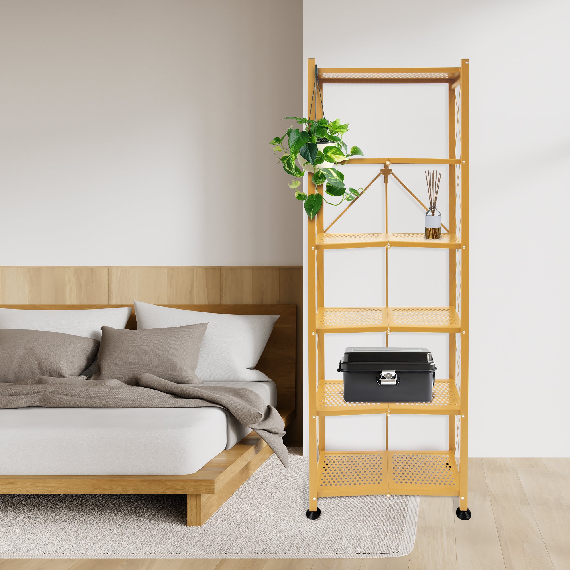Origami RB Foldable 6 Tier Rack, Wheels, Tall/Slim, Gold, Certified Refurbished - VMInnovations