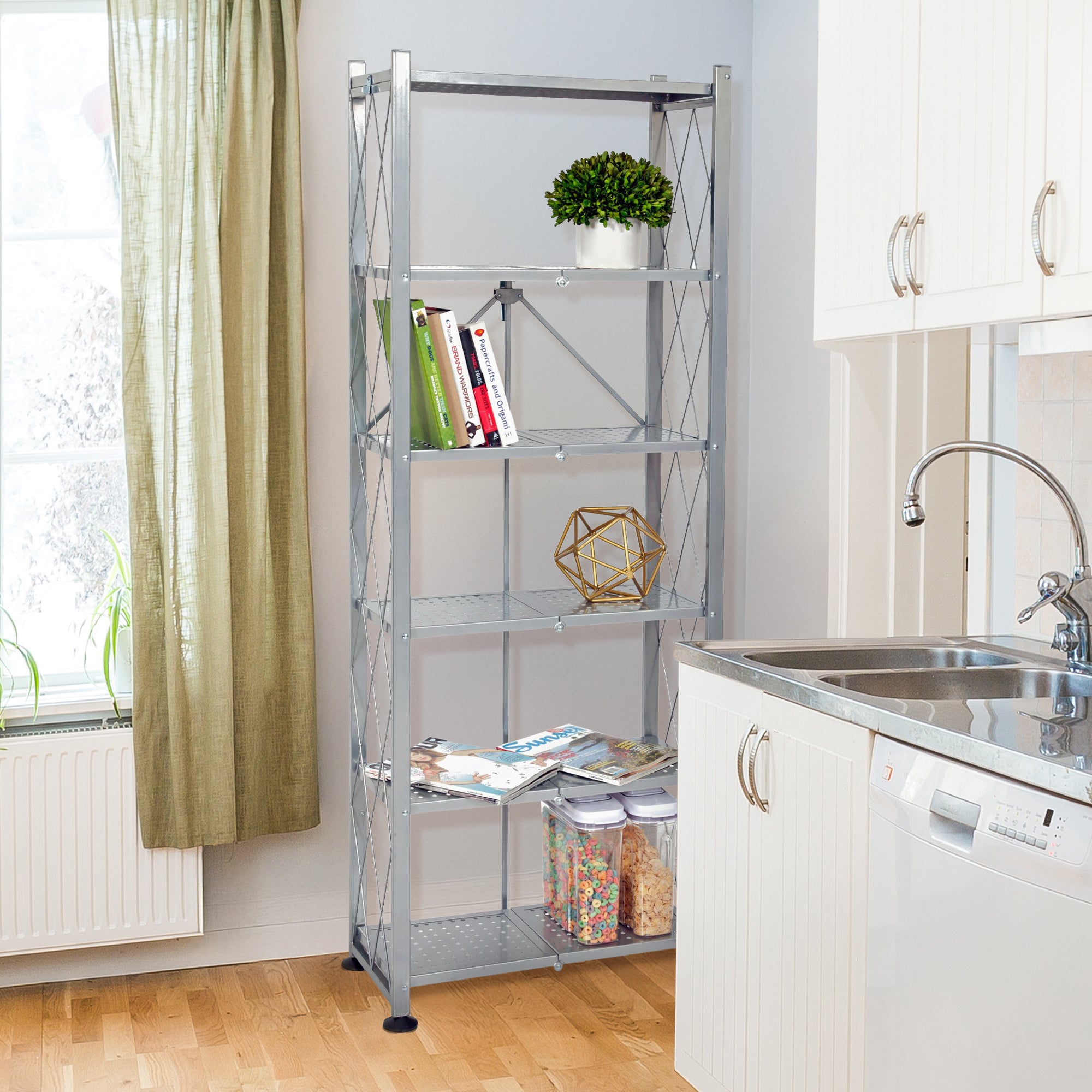 Origami RB Foldable 6 Tier Rack, Wheels Tall/Slim, Silver, Certified Refurbished - VMInnovations