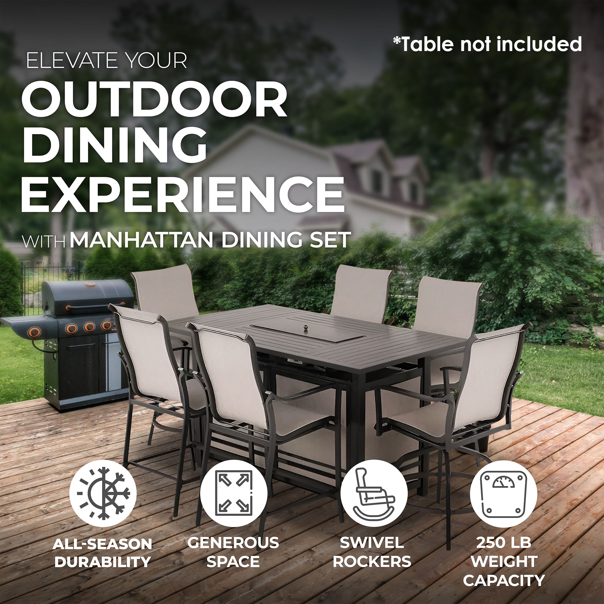 Four Seasons Courtyard Manhattan 6 Piece Patio Dining Furniture, Gray (Used) - VMInnovations