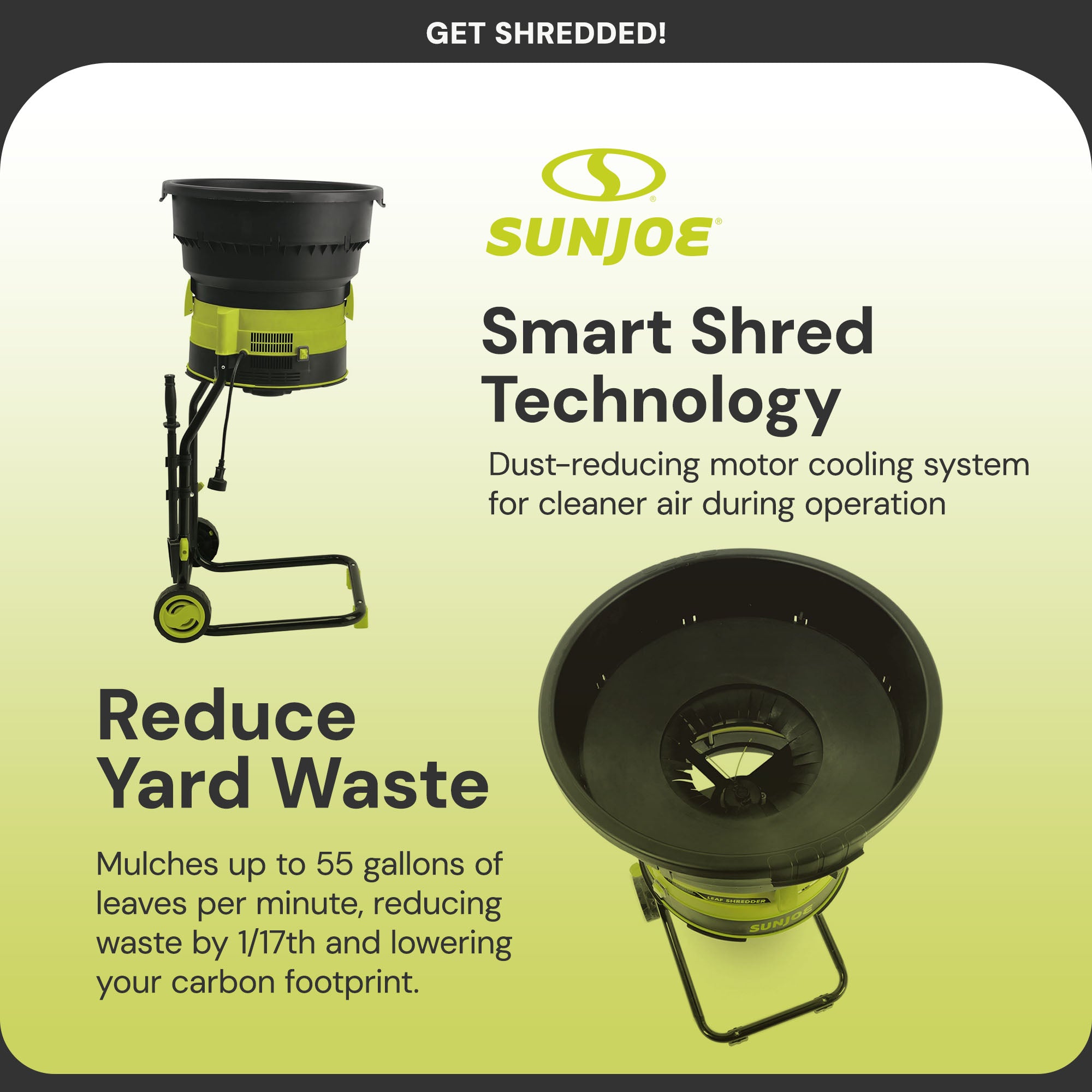 Sun Joe 15-Amp Bladeless 8,000 RPM Electric Leaf Mulcher, Black/Green (Open Box)