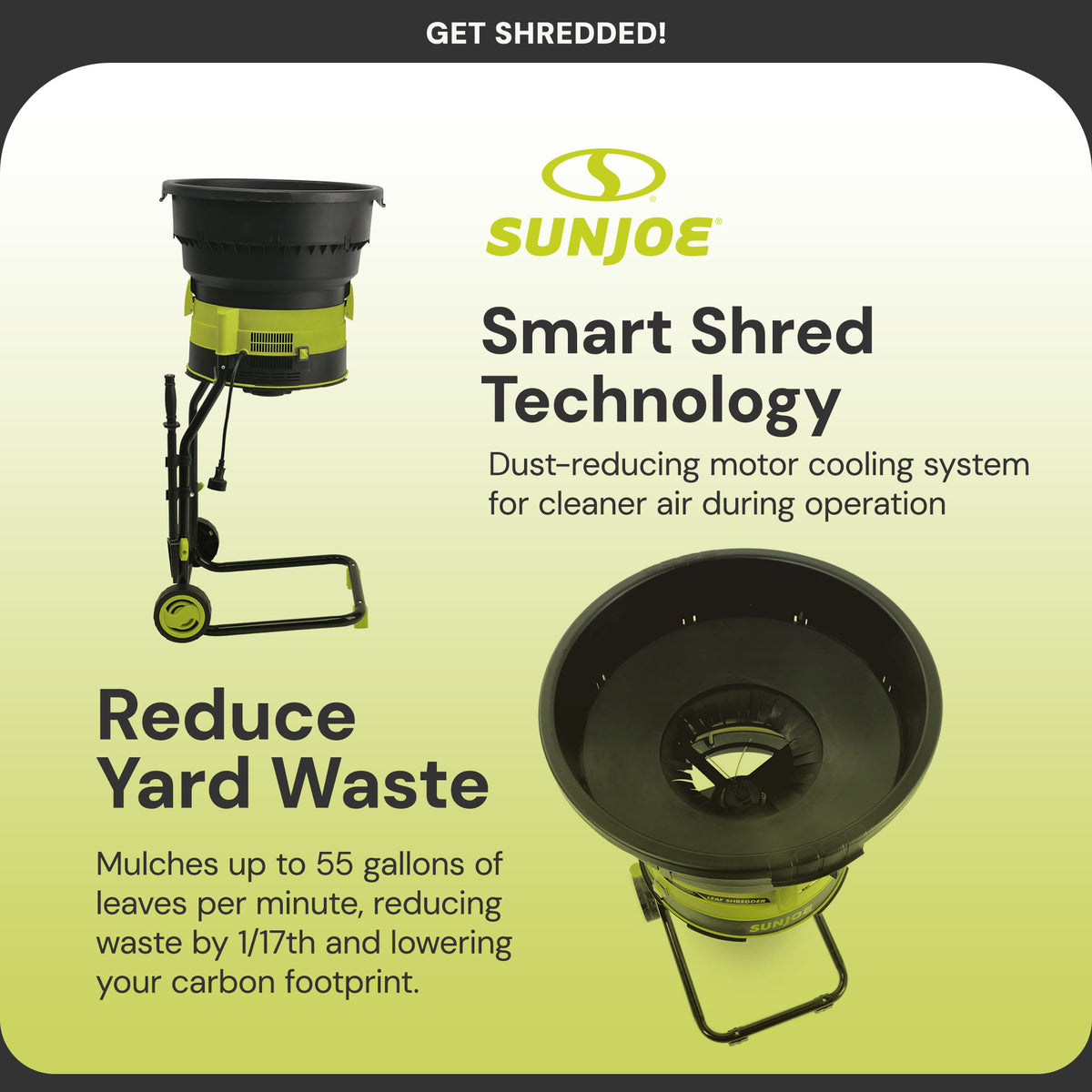 Sun Joe 15-Amp Bladeless 8,000 RPM Electric Leaf Mulcher, Black/Green (Open Box)