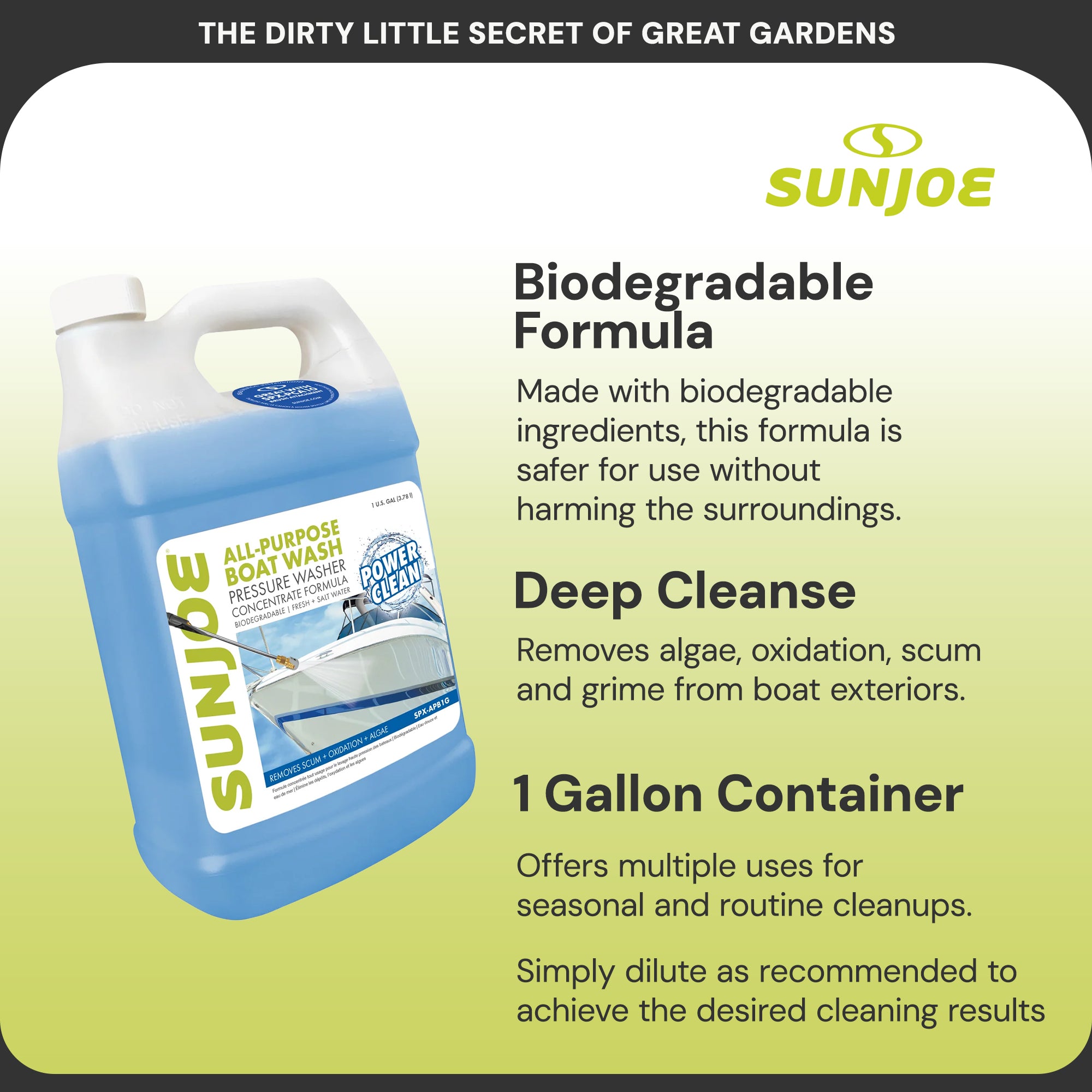 Sun Joe All Purpose Boat Wash Pressure Washer Cleaner Concentrate, 1 Gal, APBW1G - VMInnovations