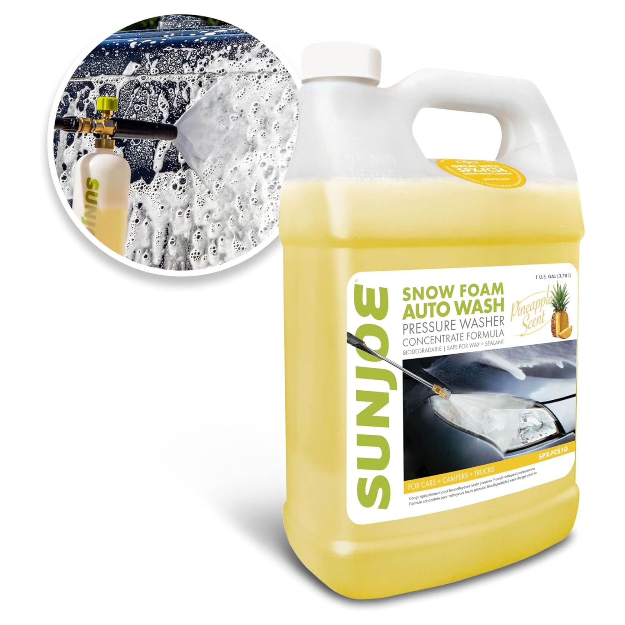 Sun Joe Snow Foam Pineapple Scented Car Wash Soap & Cleaner, 1 Gallon, FCS1G