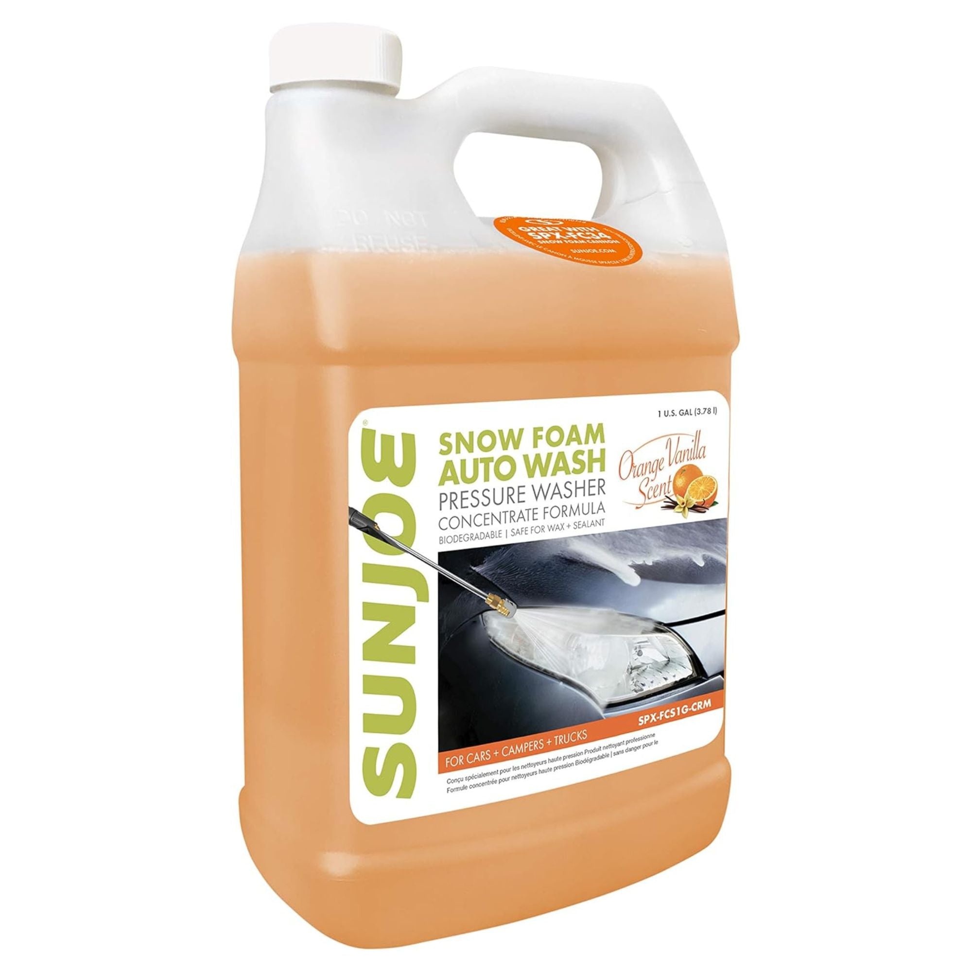 Sun Joe Premium Snow Foam Car Soap Cleaner, 1 Gal, Orange-Vanilla, SPX-FCS1G-CRM - VMInnovations