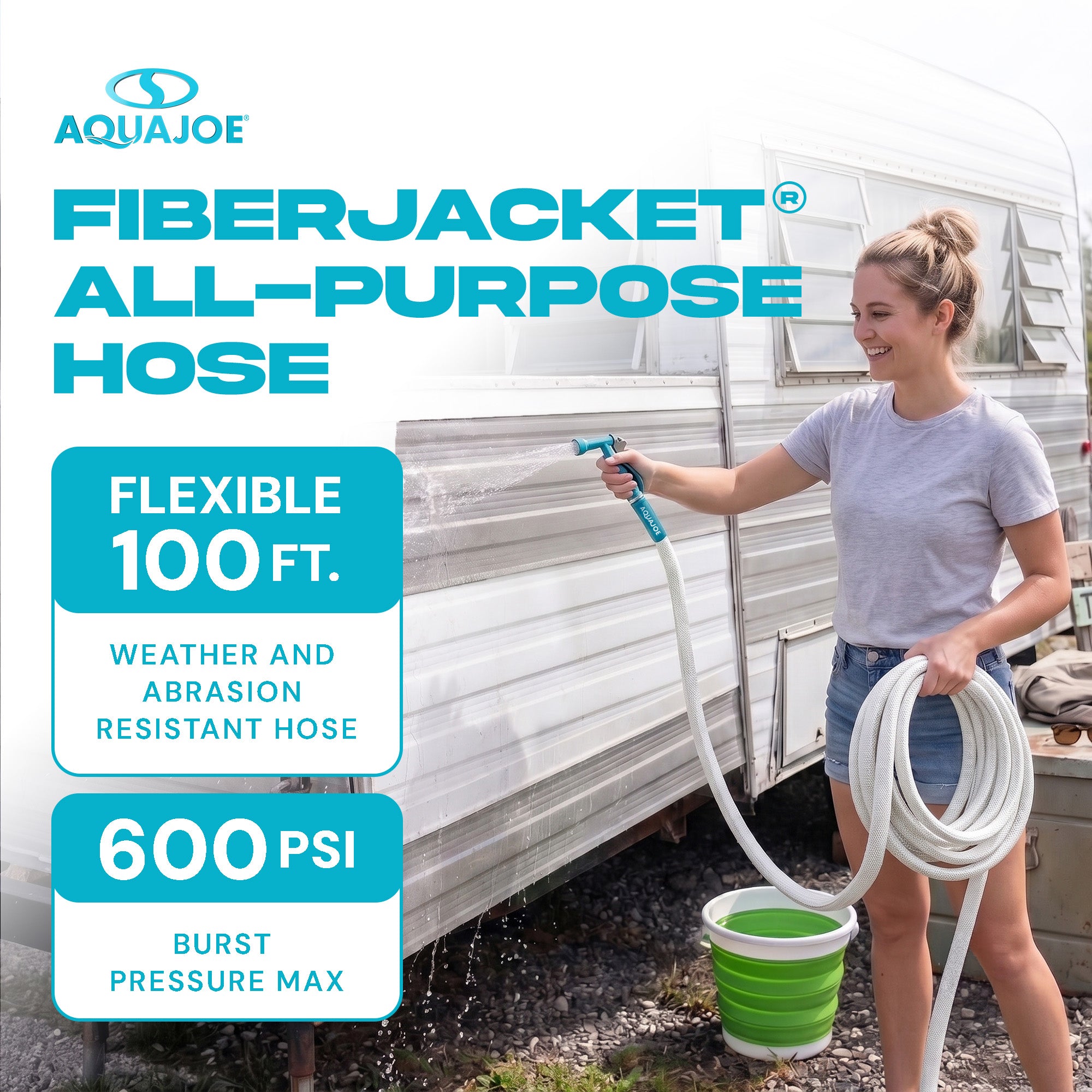 Aqua Joe 50 Foot Expandable RV Hose with Flexible Fiber Jacket, AJFJH50-58-RV