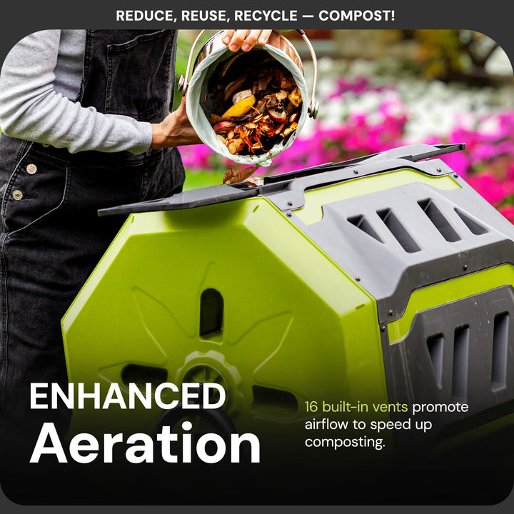Sun Joe Dual Chamber Tumbling Composter, Advanced Aeration, 42 Gallon, SJ-CMPS1 - VMInnovations