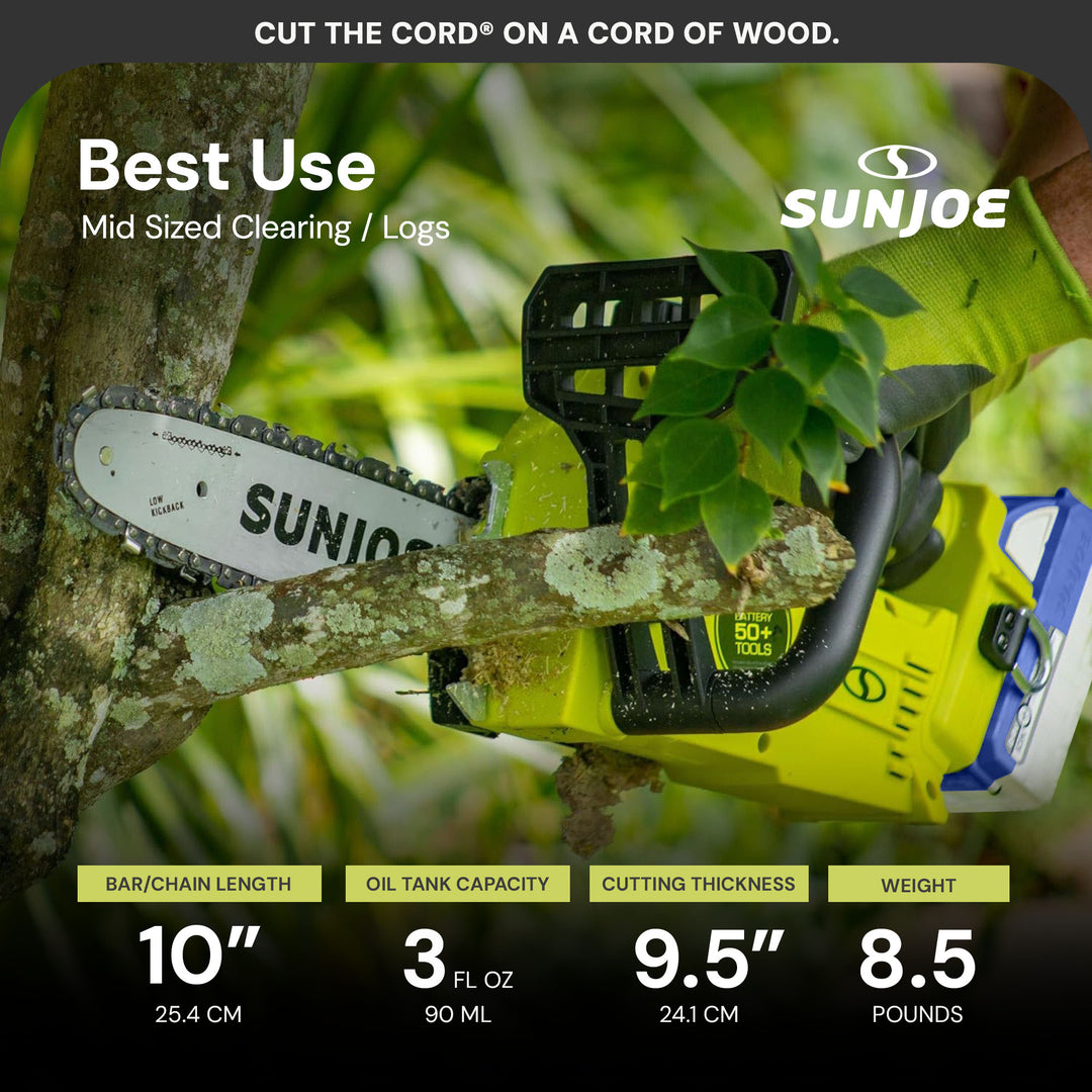 Sun Joe 10" Cordless Chain Saw, 24V Wood Cutting Tool Kit with Battery, 24V-10CS - VMInnovations