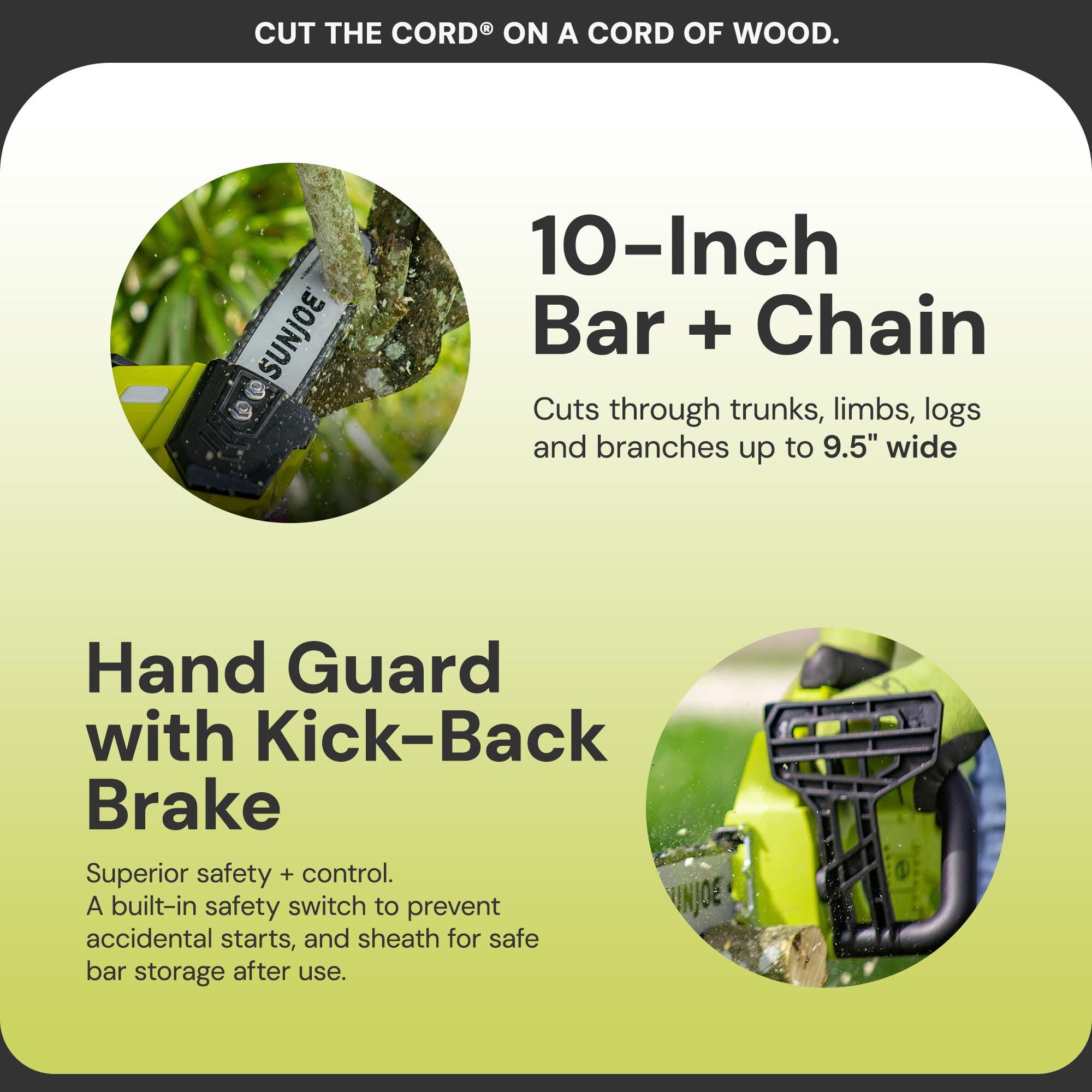 Sun Joe 10" Cordless Chain Saw, 24V Wood Cutting Tool Kit with Battery, 24V-10CS - VMInnovations