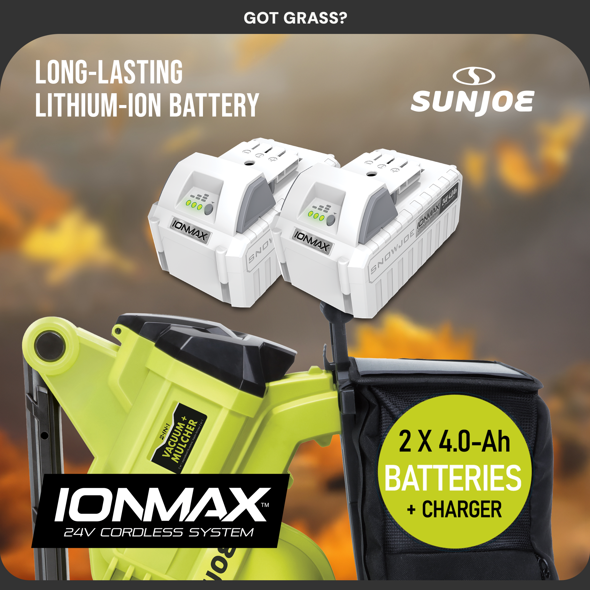 Sun Joe 48V Cordless Garden Vacuum Kit w/Battery & Charger, 24V-X2-OGV(Open Box) - VMInnovations