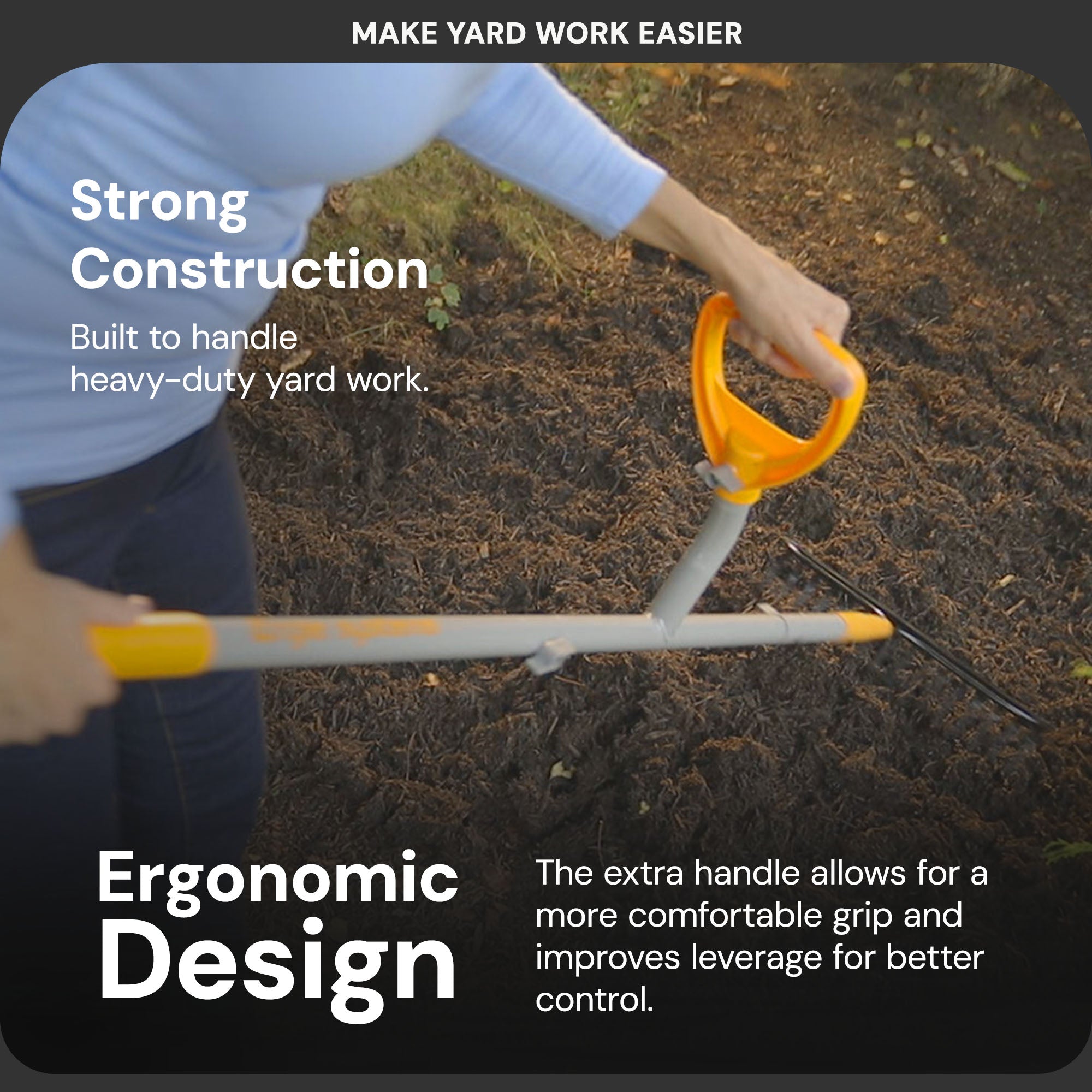 ErgieShovel 54 Inch Steel Bow Rake, Ergonomic Dual Handles, 16 Tines, ERG-BWRK16