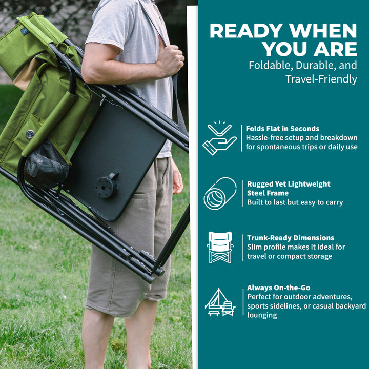 Bliss Hammocks 24V Heated Seat, Folding Chair w/Battery & 3 Heat Settings, Green - VMInnovations