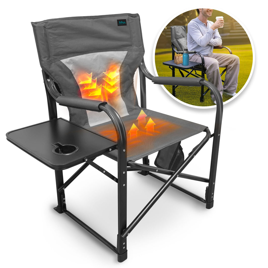 Bliss Hammocks 24V Heated Seat, Folding Chair w/Battery & 3 Heat Settings, Gray - VMInnovations