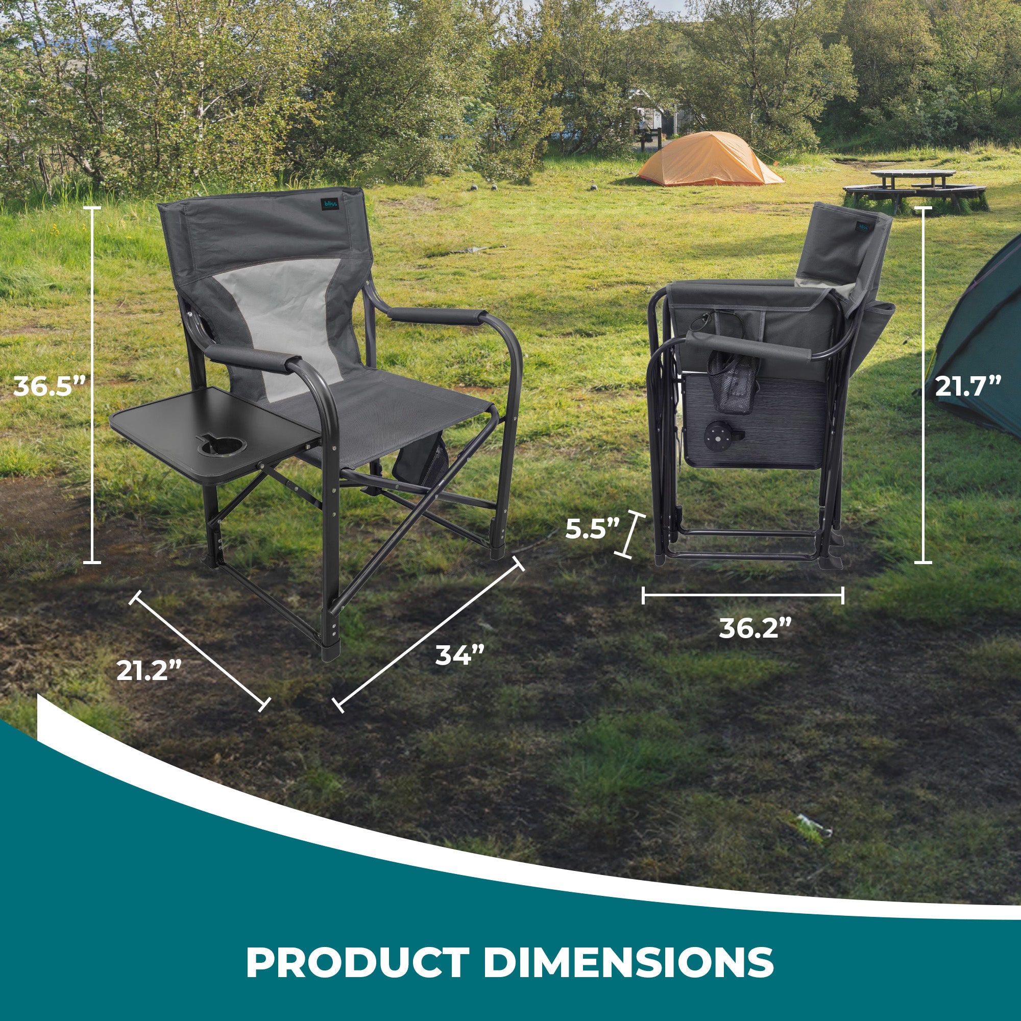 Bliss Hammocks 24V Heated Seat, Folding Chair w/Battery & 3 Heat Settings, Gray - VMInnovations