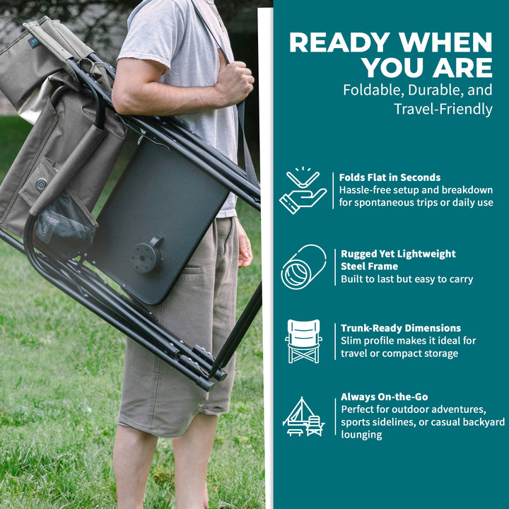 Bliss Hammocks 24V Heated Seat, Folding Chair w/Battery & 3 Heat Settings, Gray - VMInnovations