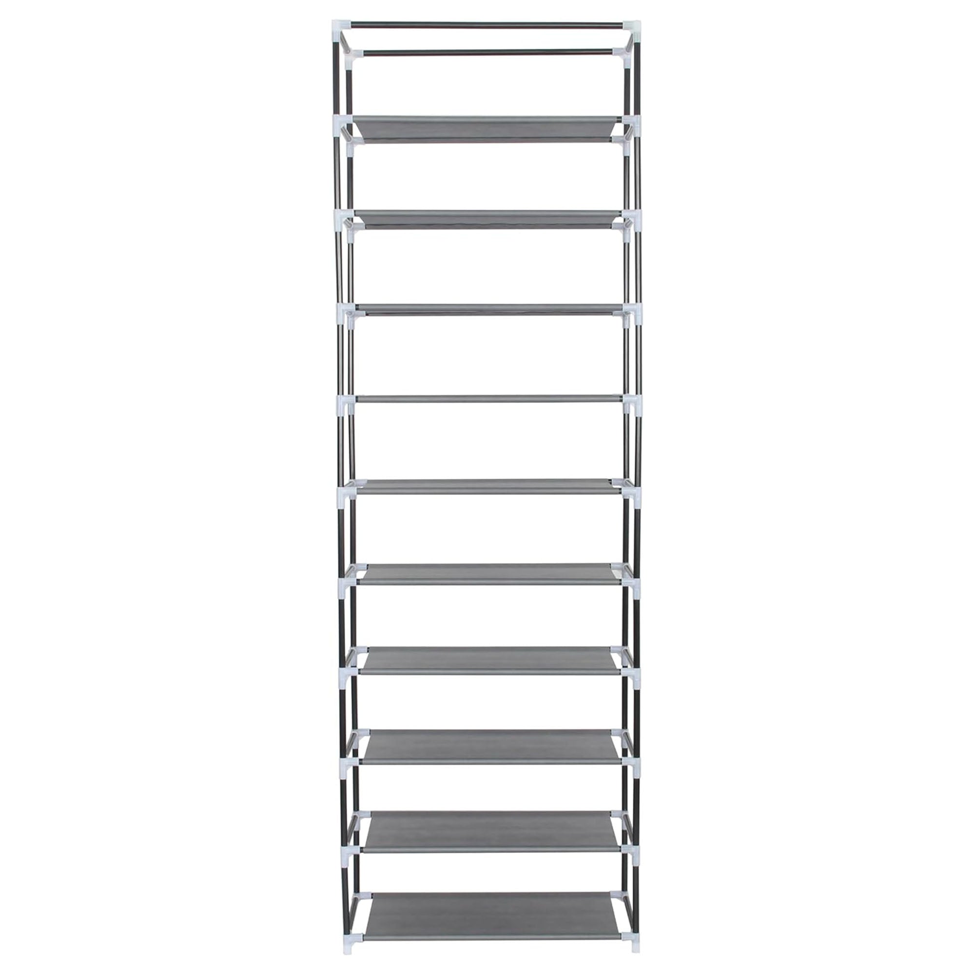 Neat Living Vertical 10 Tier Shoe Organizer Rack, Storage Shelves & Cover, Gray