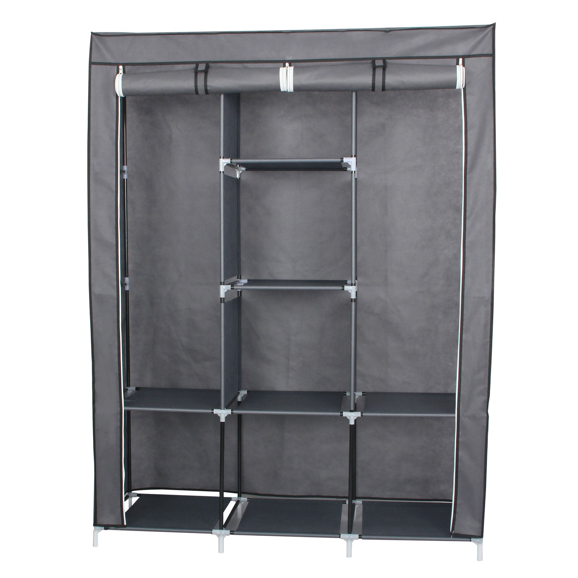 Neat Living Portable Wardrobe Closet Organizer, Cover, Shelves for Clothes, Gray - VMInnovations