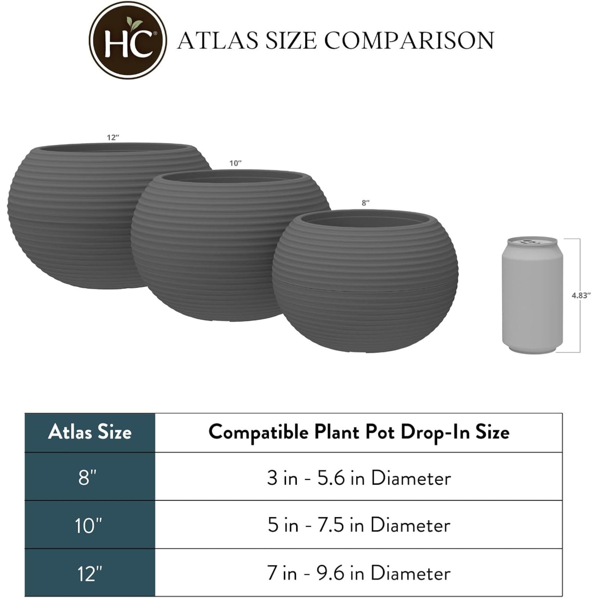 The HC Companies 8 Inch Atlas Sphere Planter, Round Plastic Pot, Gray (Open Box) - VMInnovations