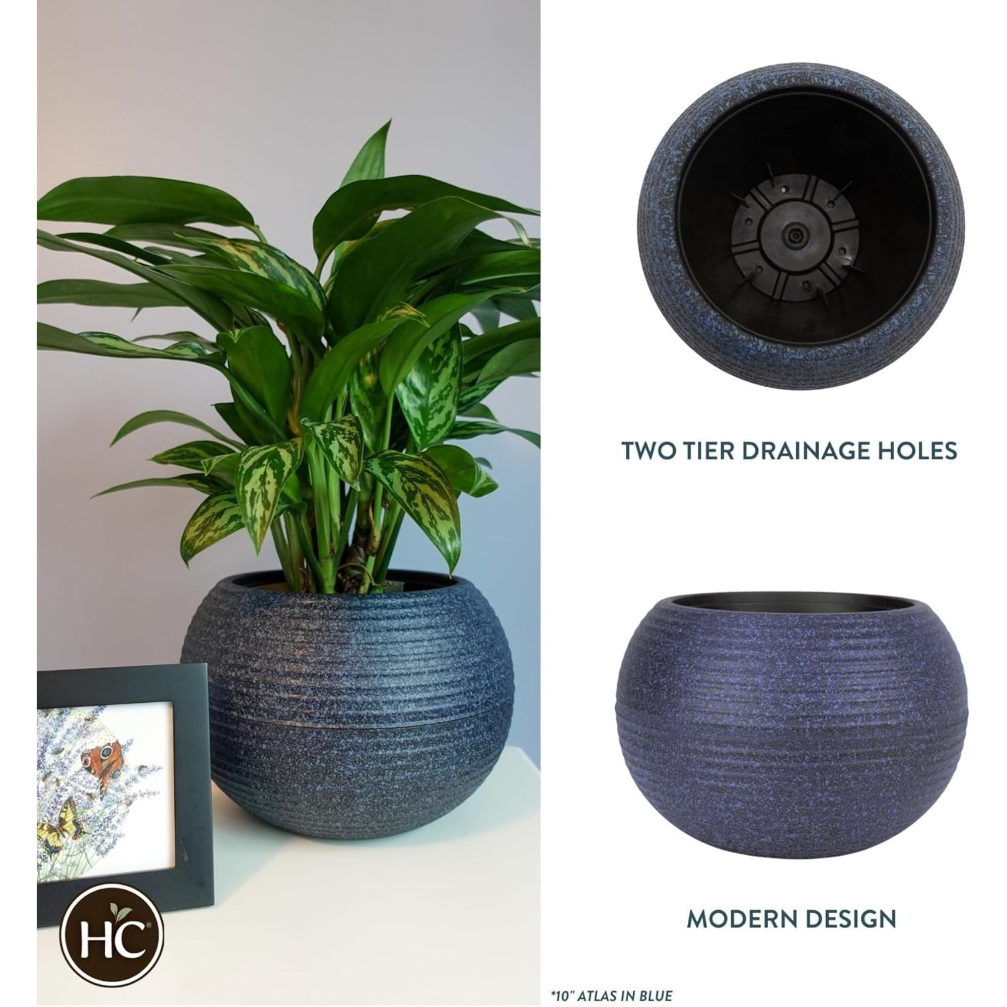 The HC Companies 12 Inch Atlas Sphere Planter, Round Plastic Plant Pot(Open Box) - VMInnovations