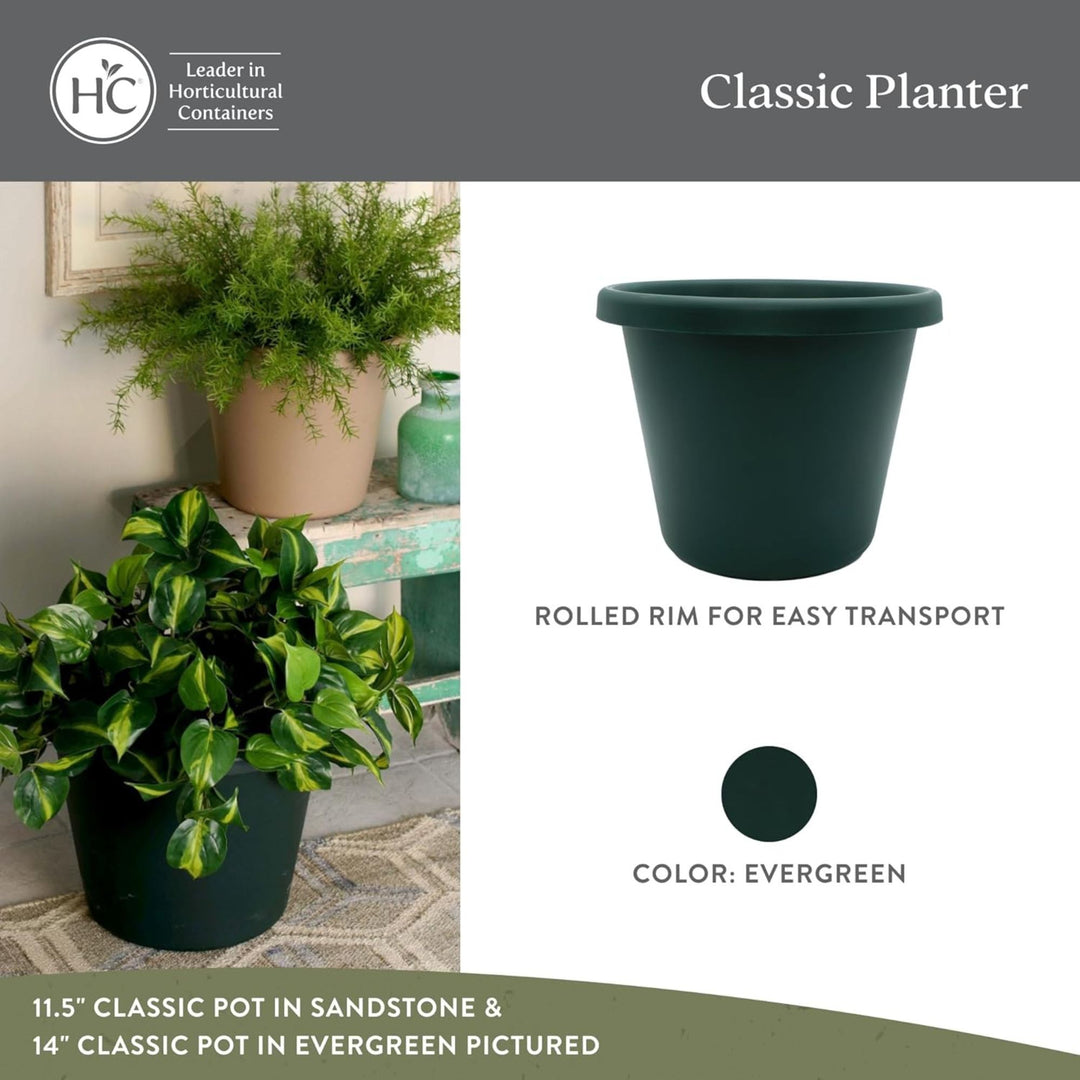 The HC Companies 17 Inch Round Classic Planter, Plastic Plant Pot, Evergreen - VMInnovations