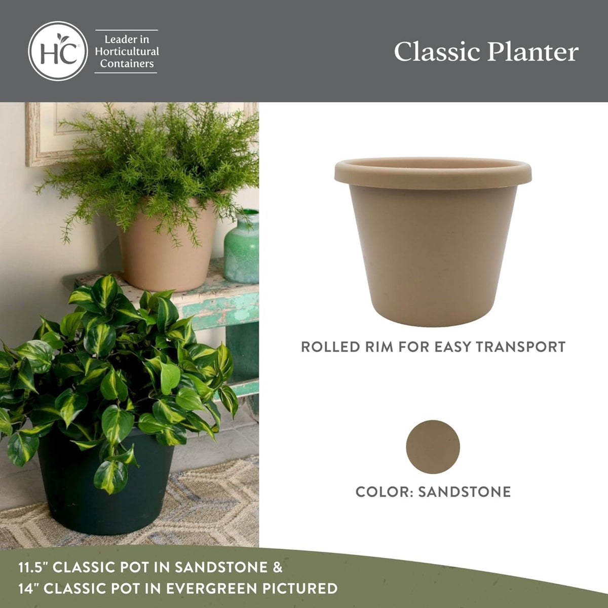 The HC Companies 15.5 Inch Round Classic Planter, Plastic Plant Pot, (Open Box)