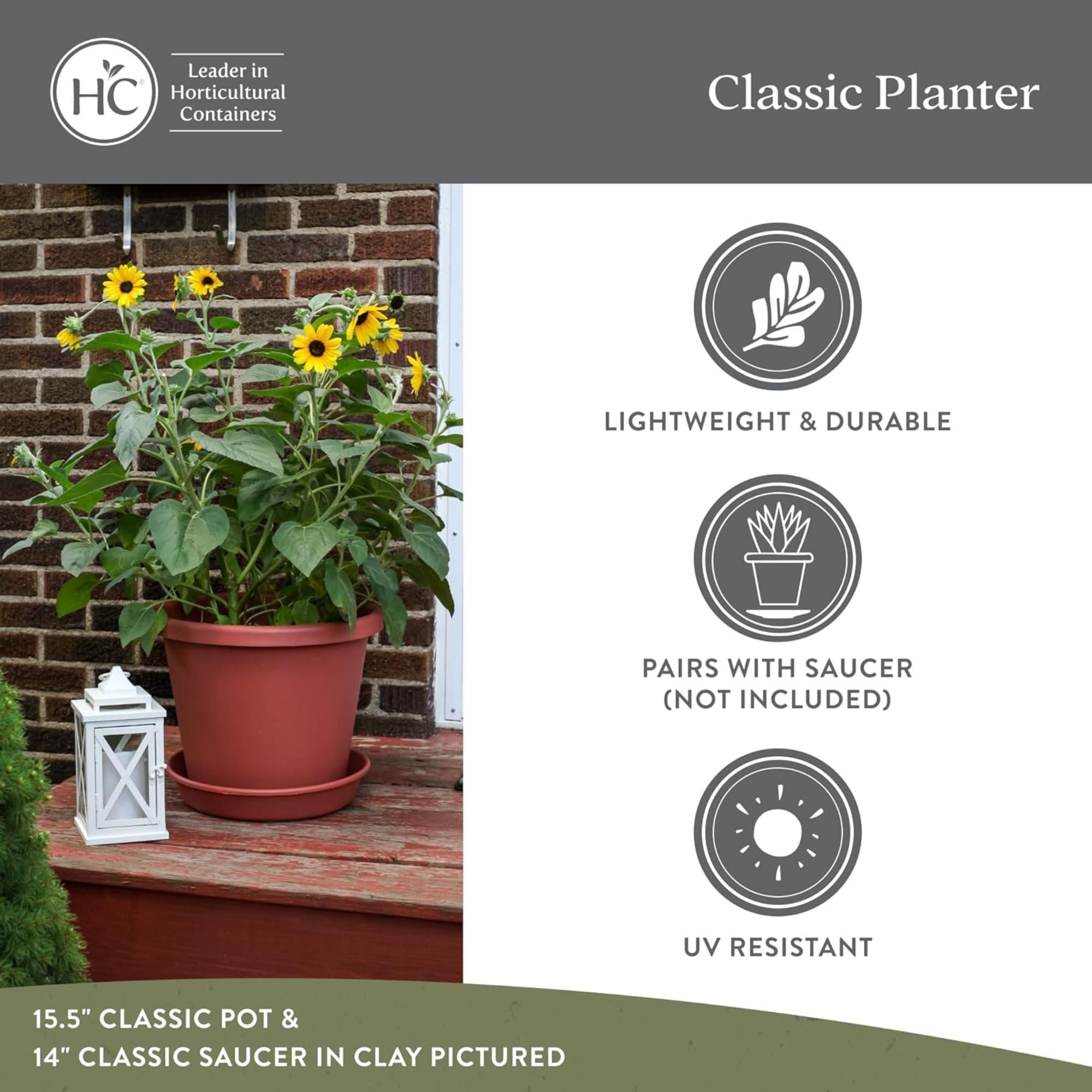 The HC Companies 15.5 Inch Round Classic Planter, Plastic Plant Pot, (Open Box)