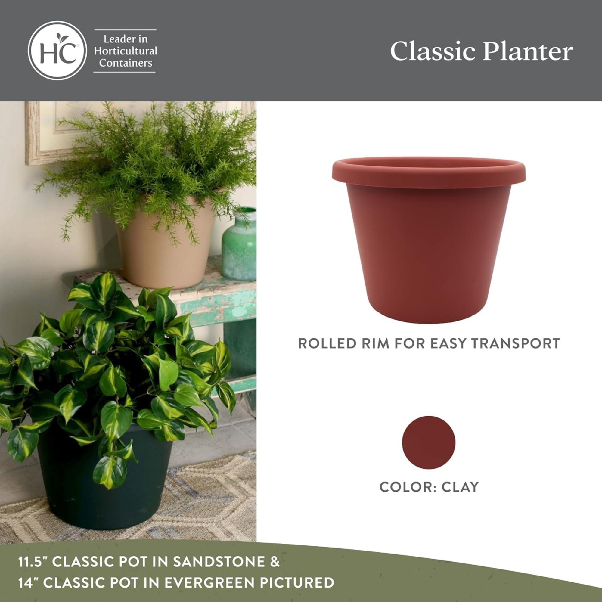 The HC Companies 17 Inch Round Classic Planter, Plastic Plant Pot, Clay - VMInnovations