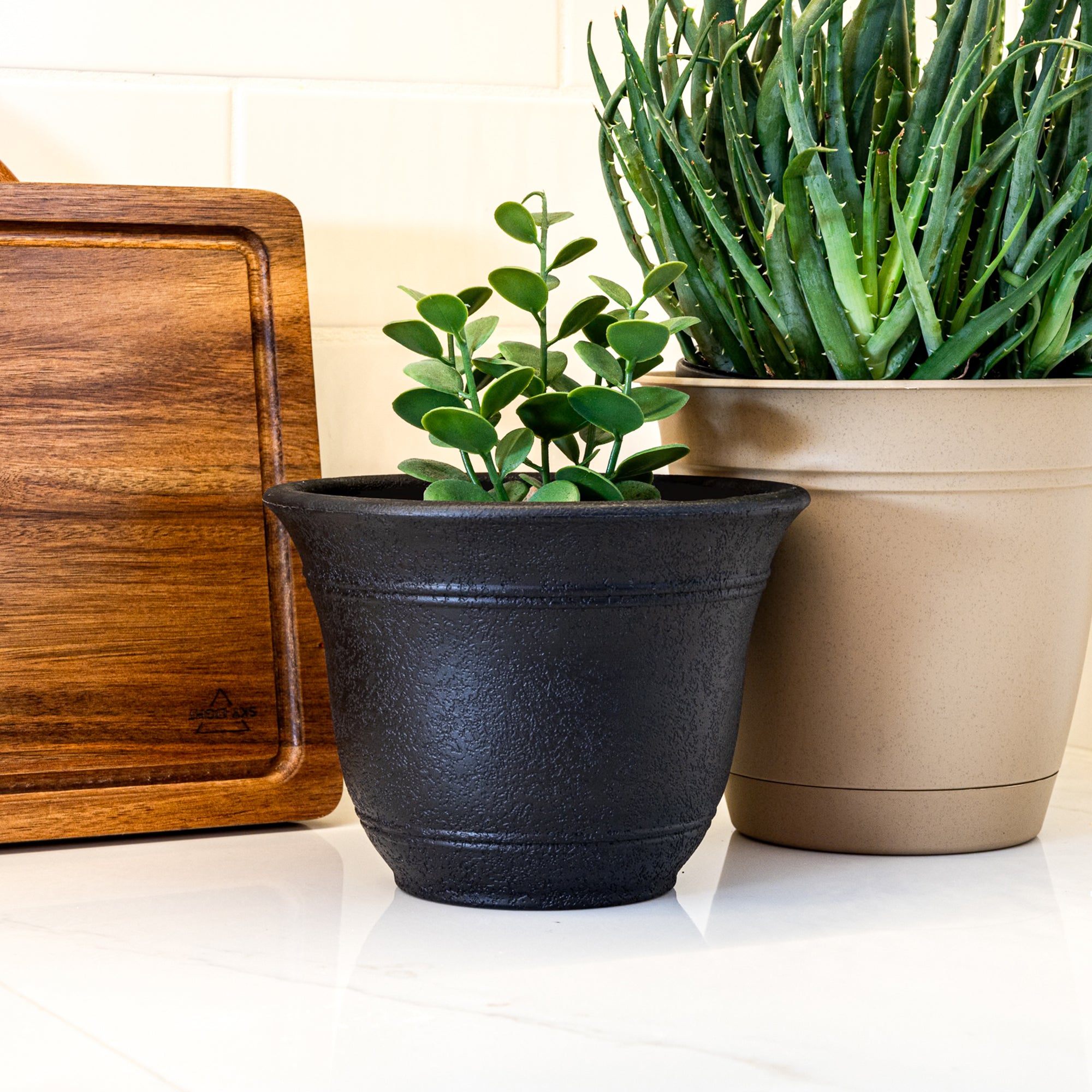 The HC Companies Sierra Self-Watering Pot with Internal Disk, 10", Black Onyx - VMInnovations