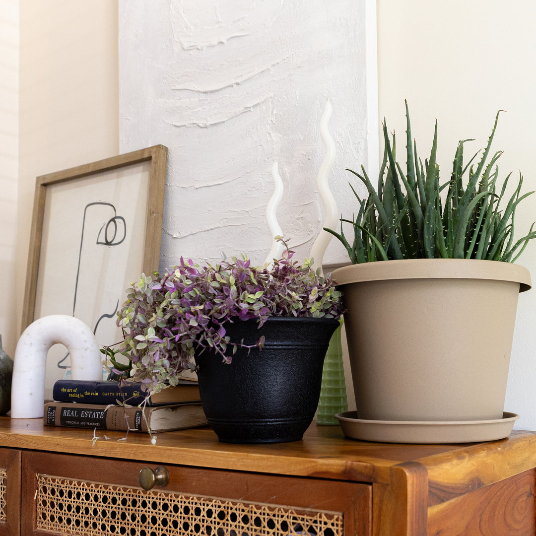 The HC Companies Sierra Self-Watering Pot with Internal Disk, 10", Black Onyx - VMInnovations