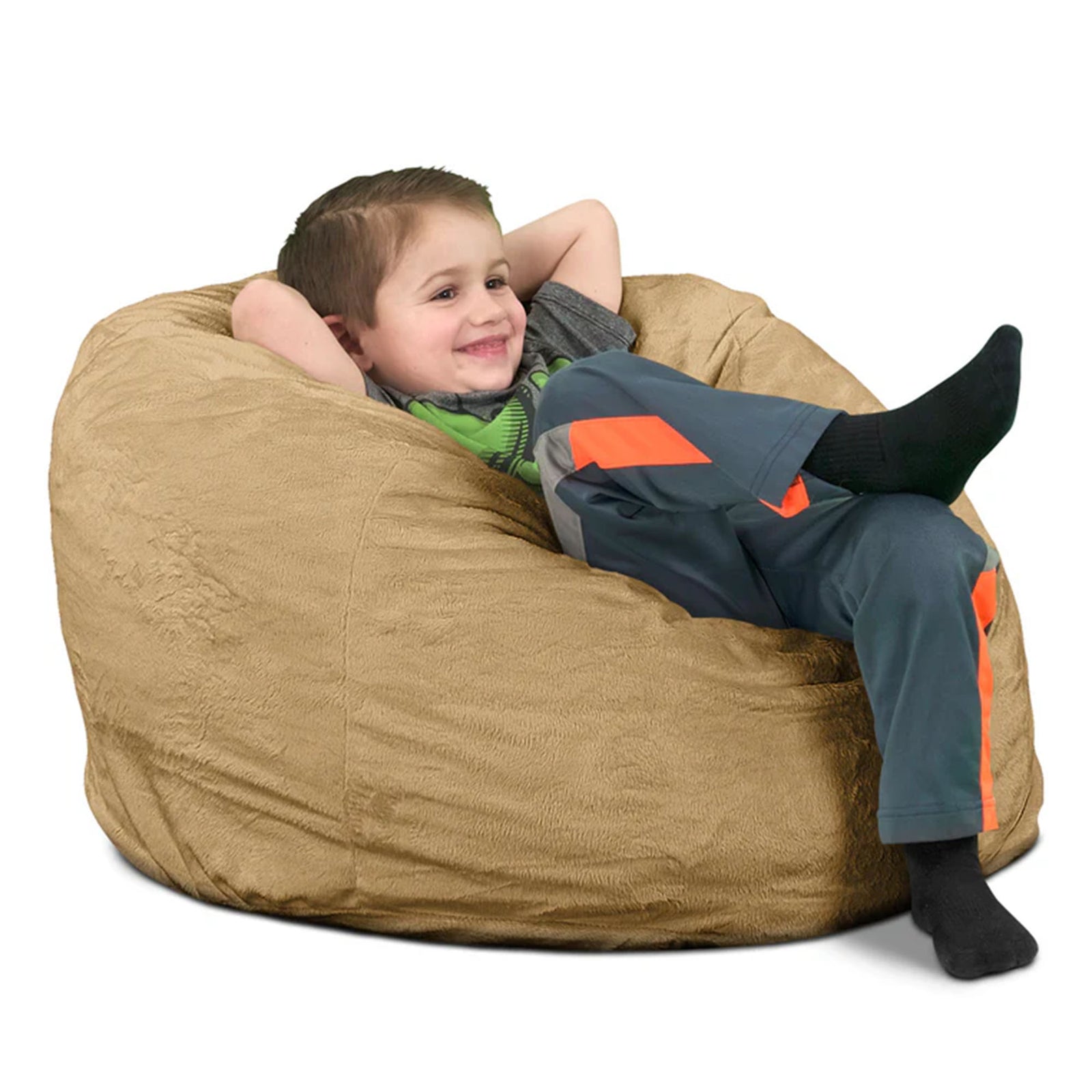 Ultimate Sack Kids Bean Bag Chair, Oversized Indoor Comfy Lounger, Camel Suede - VMInnovations