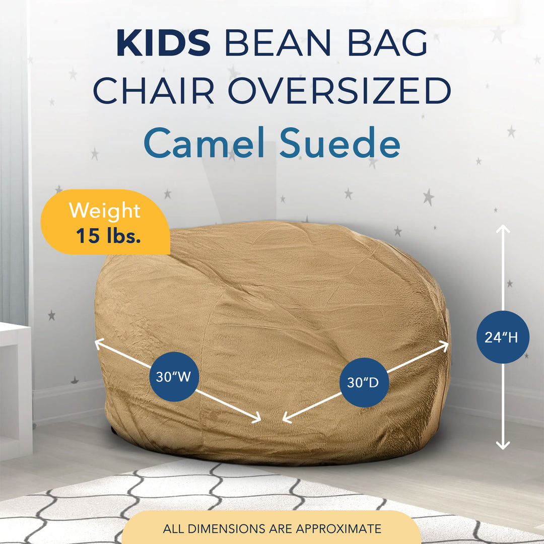 Ultimate Sack Kids Bean Bag Chair, Oversized Indoor Comfy Lounger, Camel Suede - VMInnovations