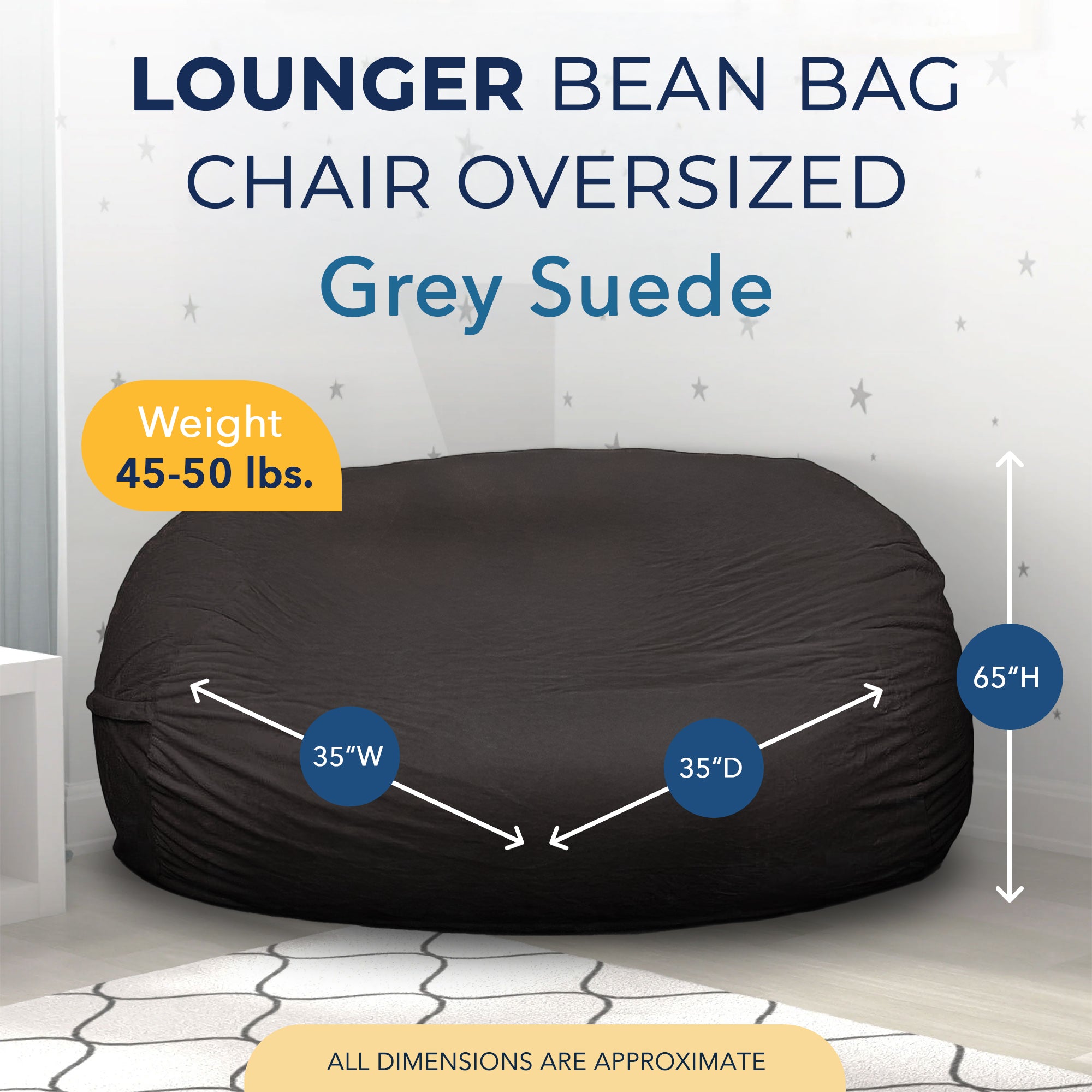 Ultimate Sack Lounger Bean Bag Chair Oversized Indoor Comfy Loveseat, Grey Suede - VMInnovations