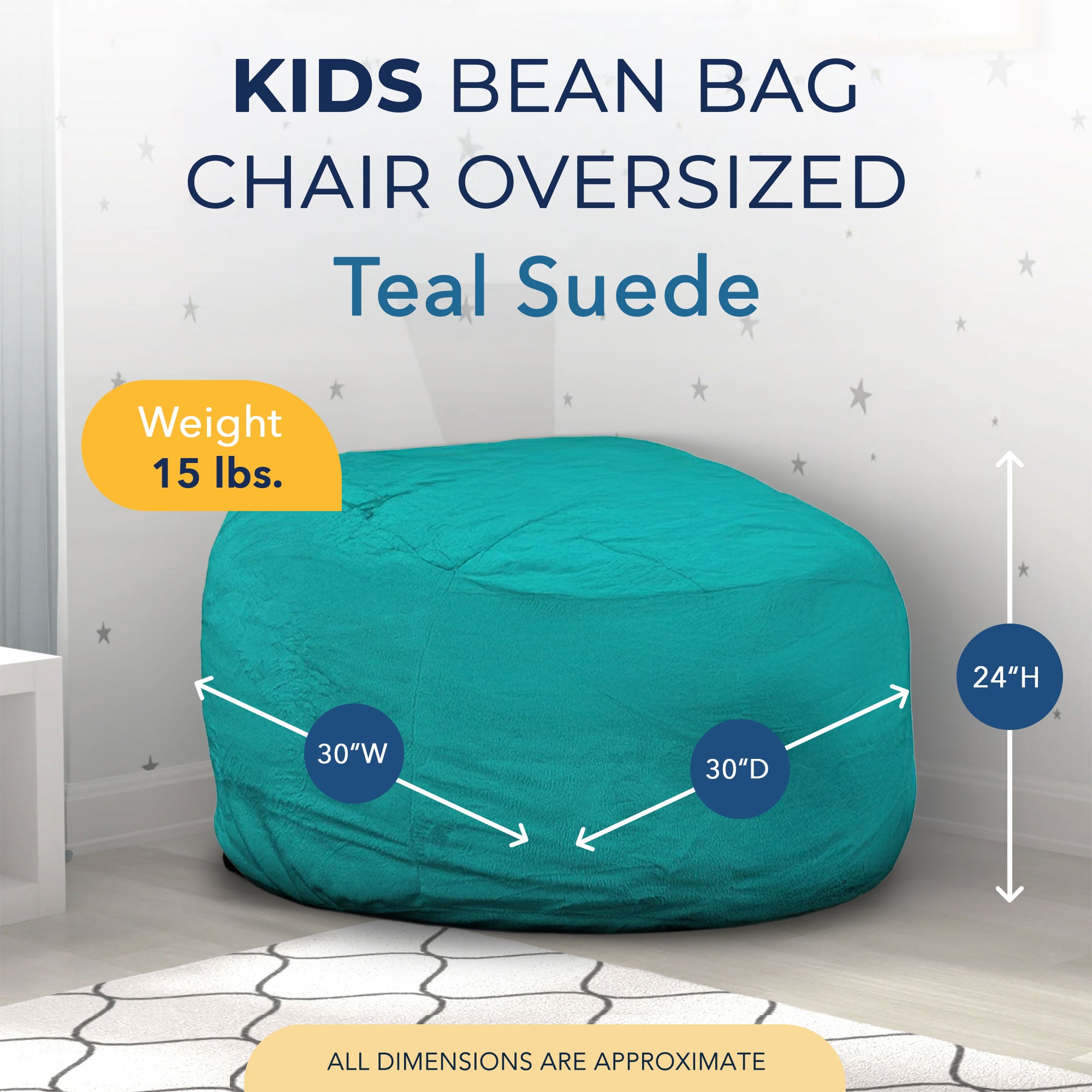 Ultimate Sack Kids Bean Bag Chair, Oversized Indoor Comfy Lounger, Teal Suede - VMInnovations