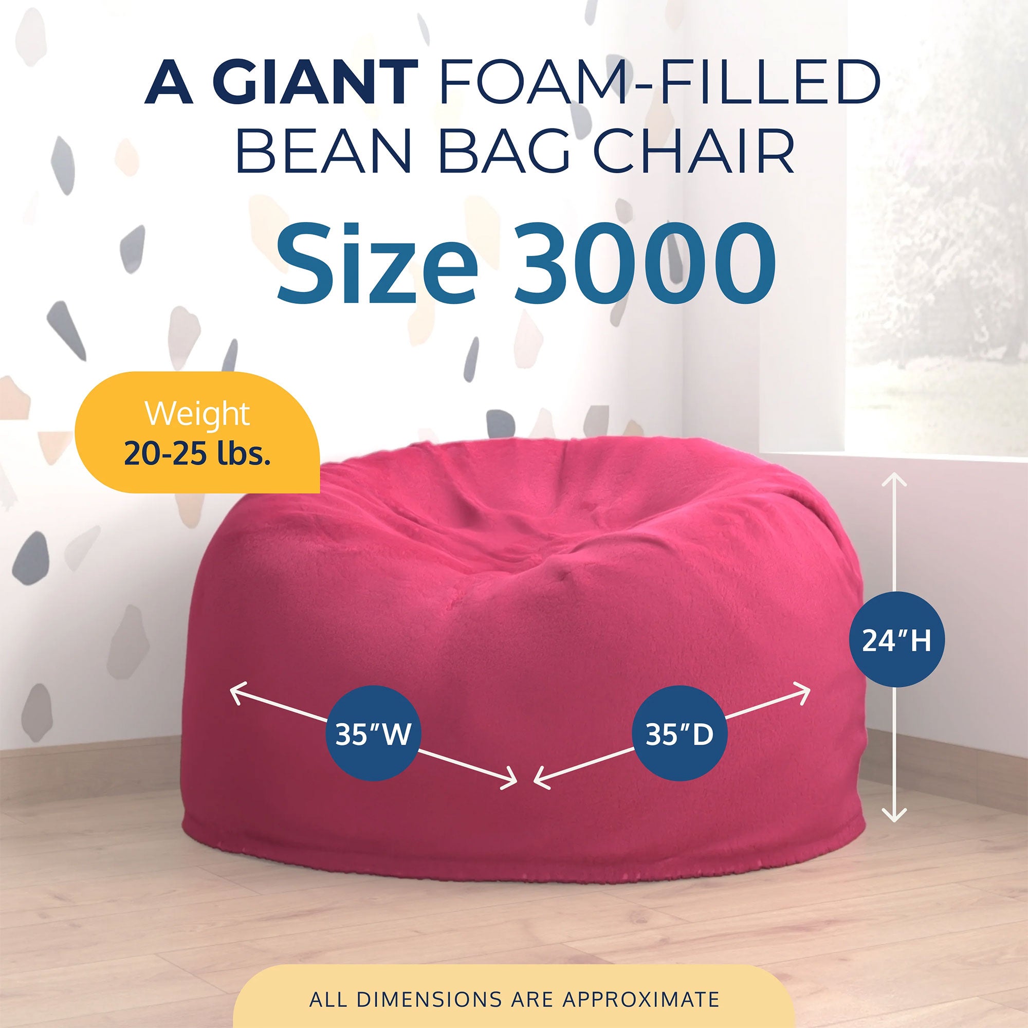 Ultimate Sack 3ft Bean Bag Chair, Oversized Indoor Comfy Lounger, Pink Fur